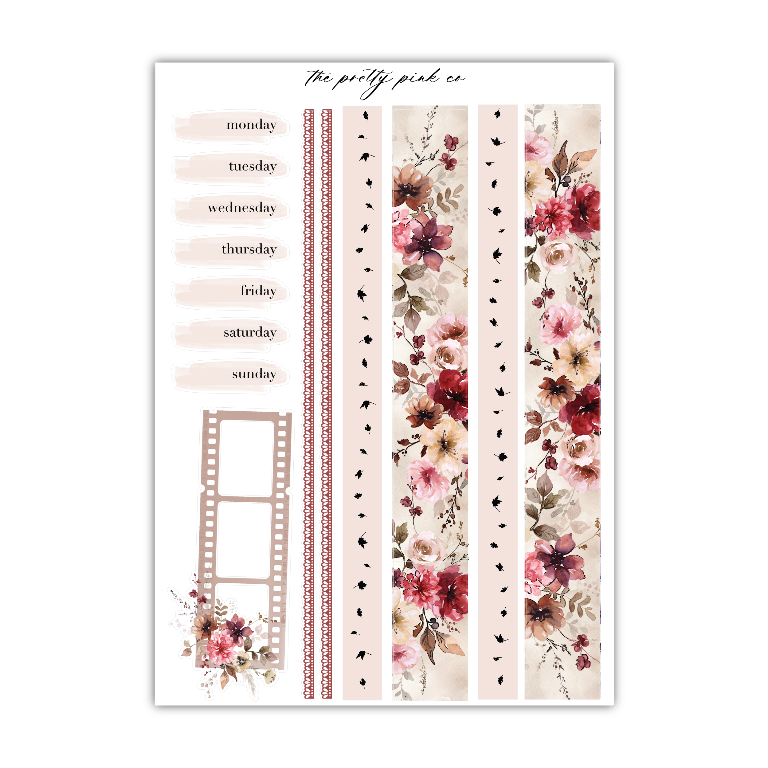 a planner sticker with flowers and a film strip