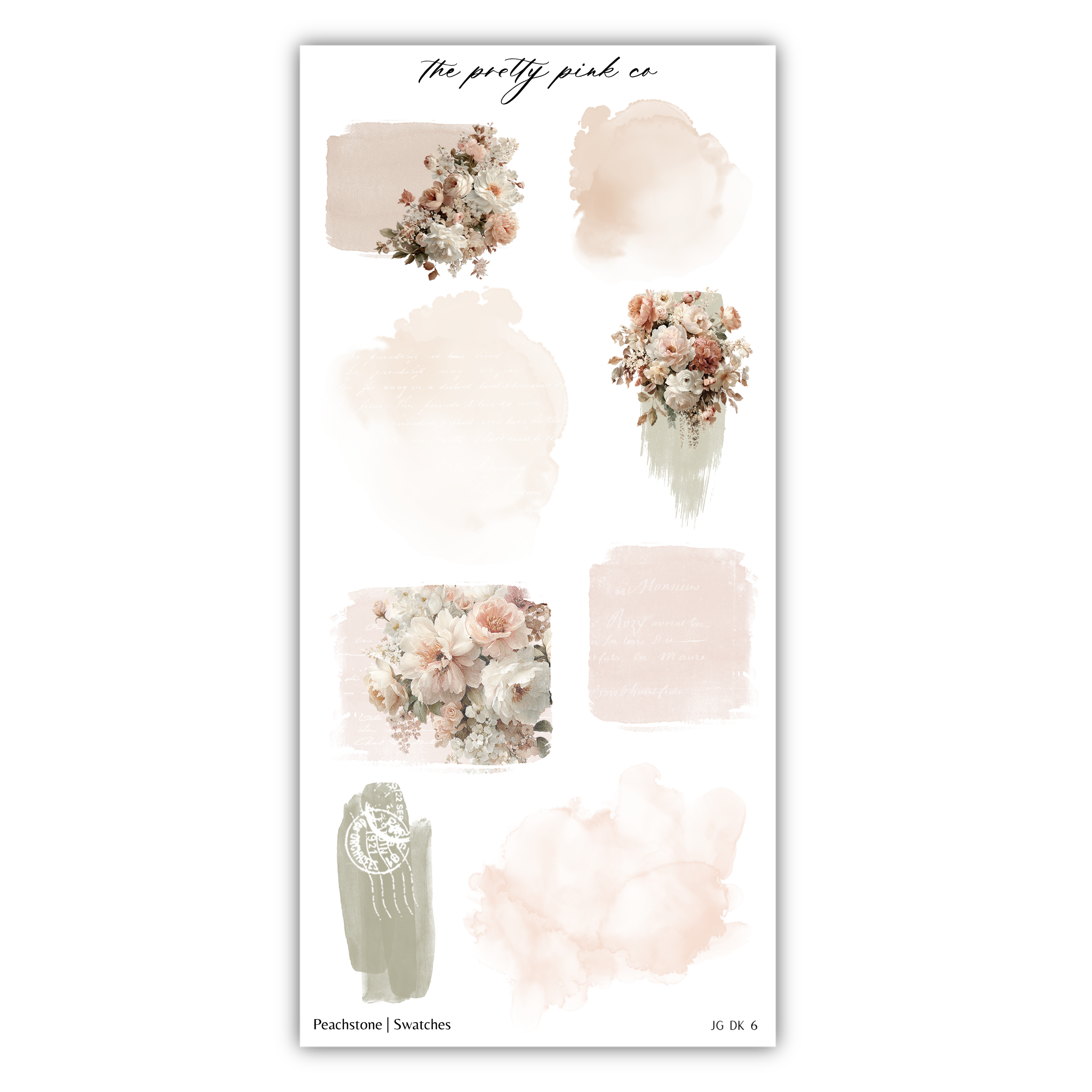 a collection of floral and abstract artworks, including watercolor paintings and brushstrokes, arranged in a grid format.