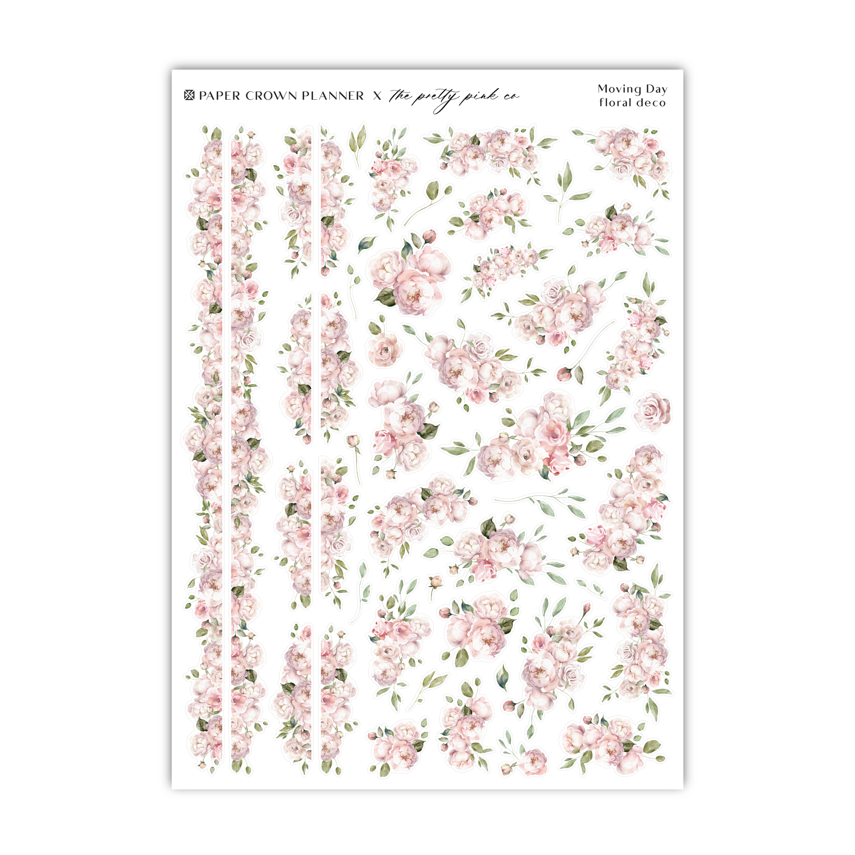 a sheet of pink flowers on a white background