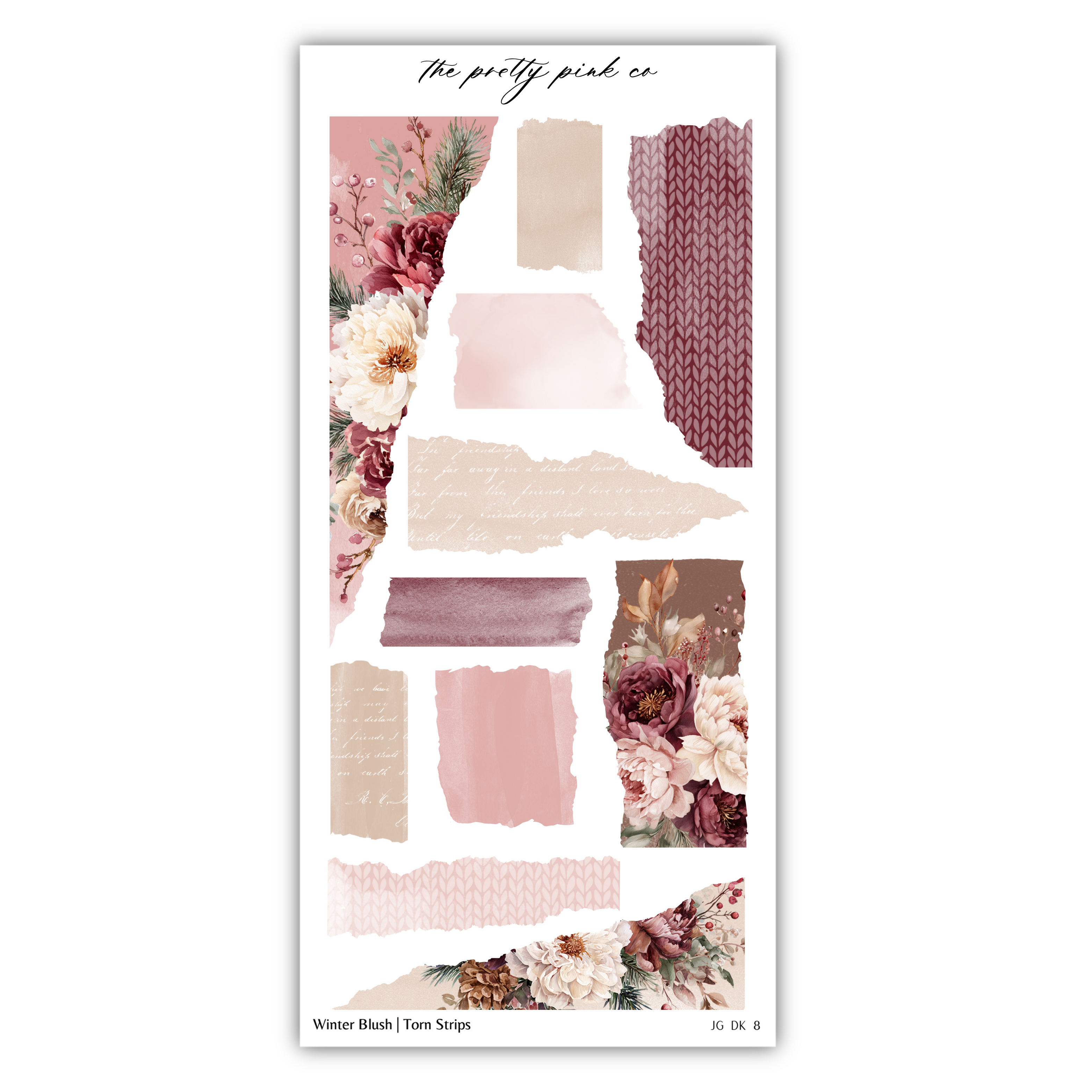 The image is a collage of various floral and text-based elements, including flowers, torn paper strips, and handwritten text.