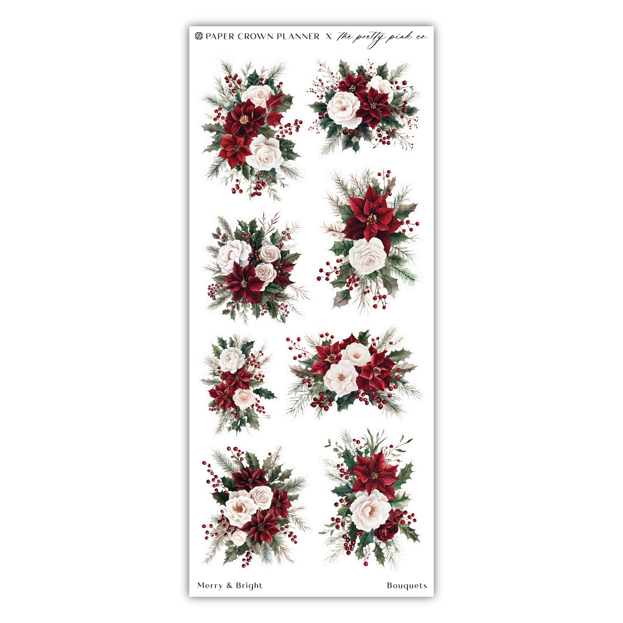 a sheet of stickers with red and white flowers