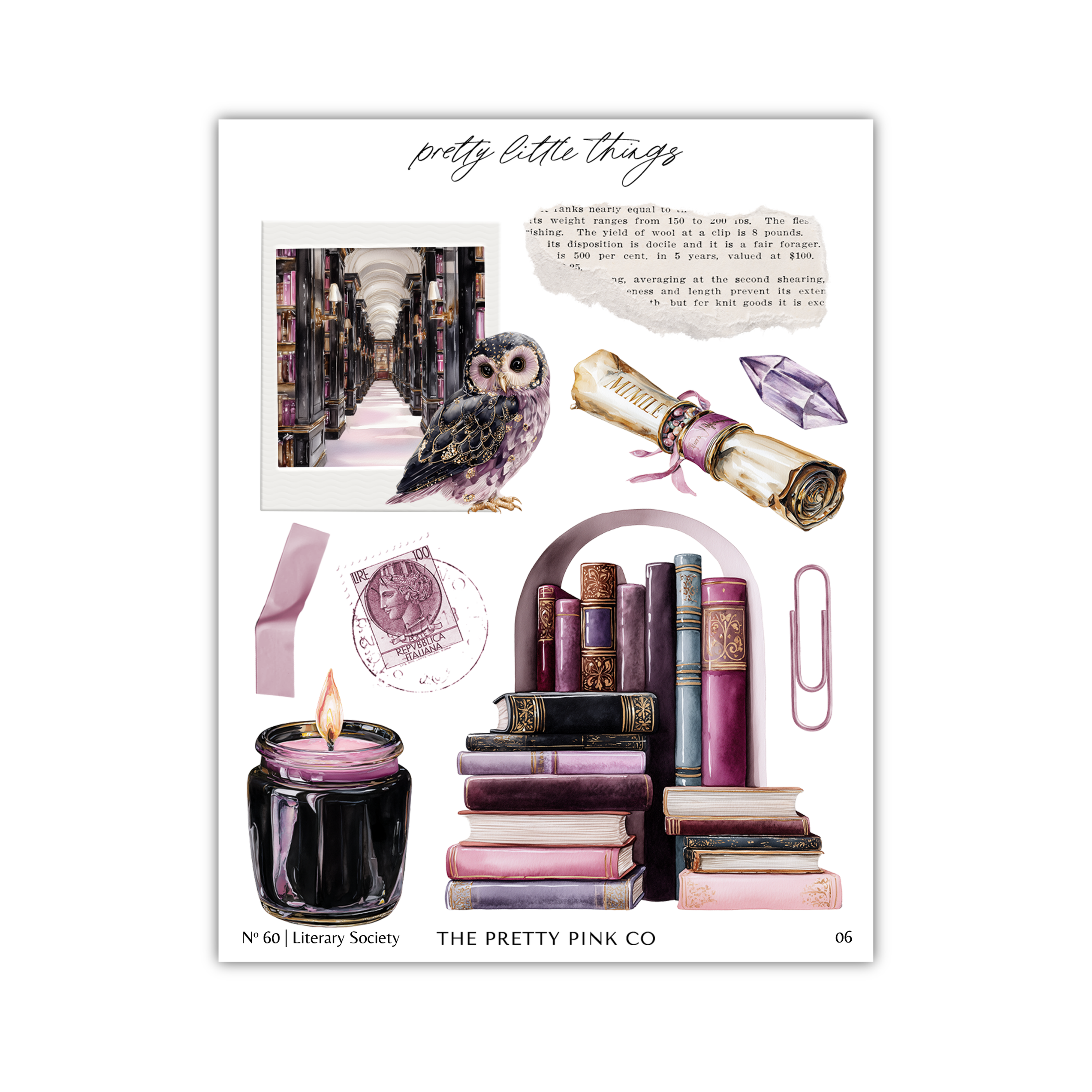 The image is a collage of various objects, including a candle, books, an owl, and a scroll, all arranged in a visually appealing manner.