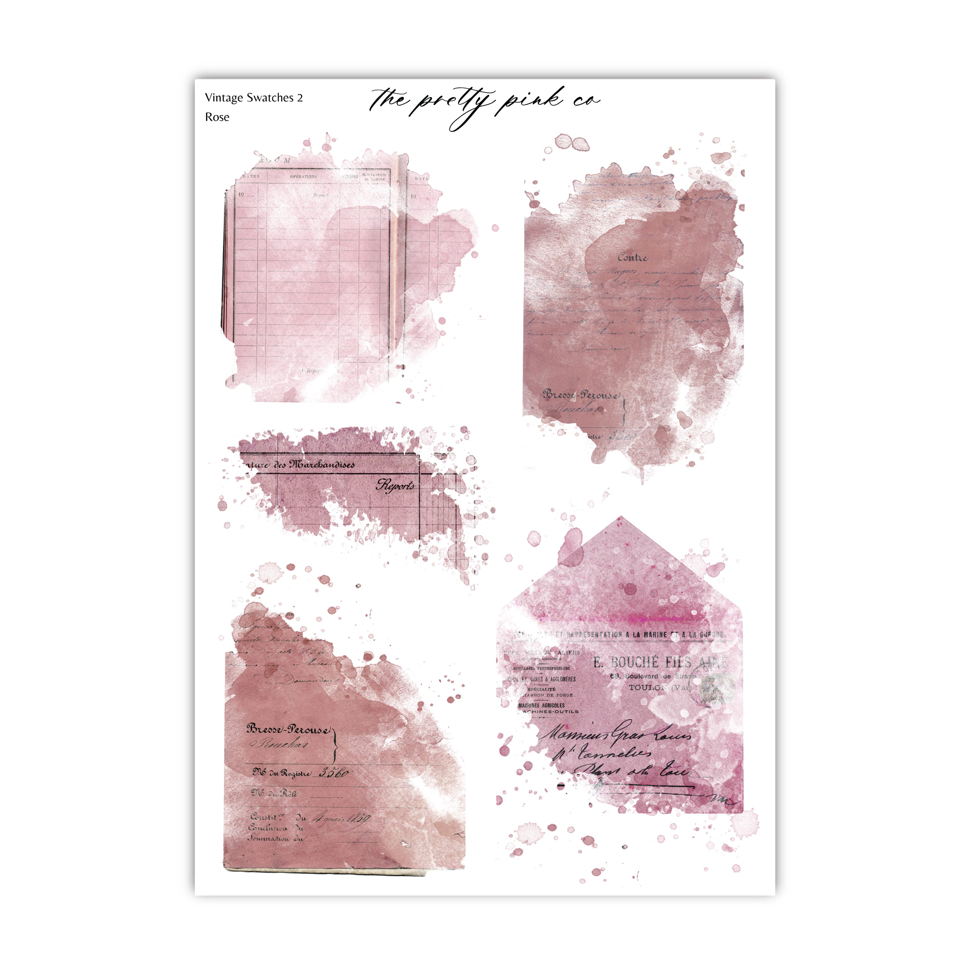 various watercolor splatters and splotches in shades of pink and red, along with some text. The text appears to be handwritten and is scattered throughout the image, but it is not clear enough to transcribe accurately. The image is a collage of different elements, including splatters, text, and possibly other artistic or decorative elements.