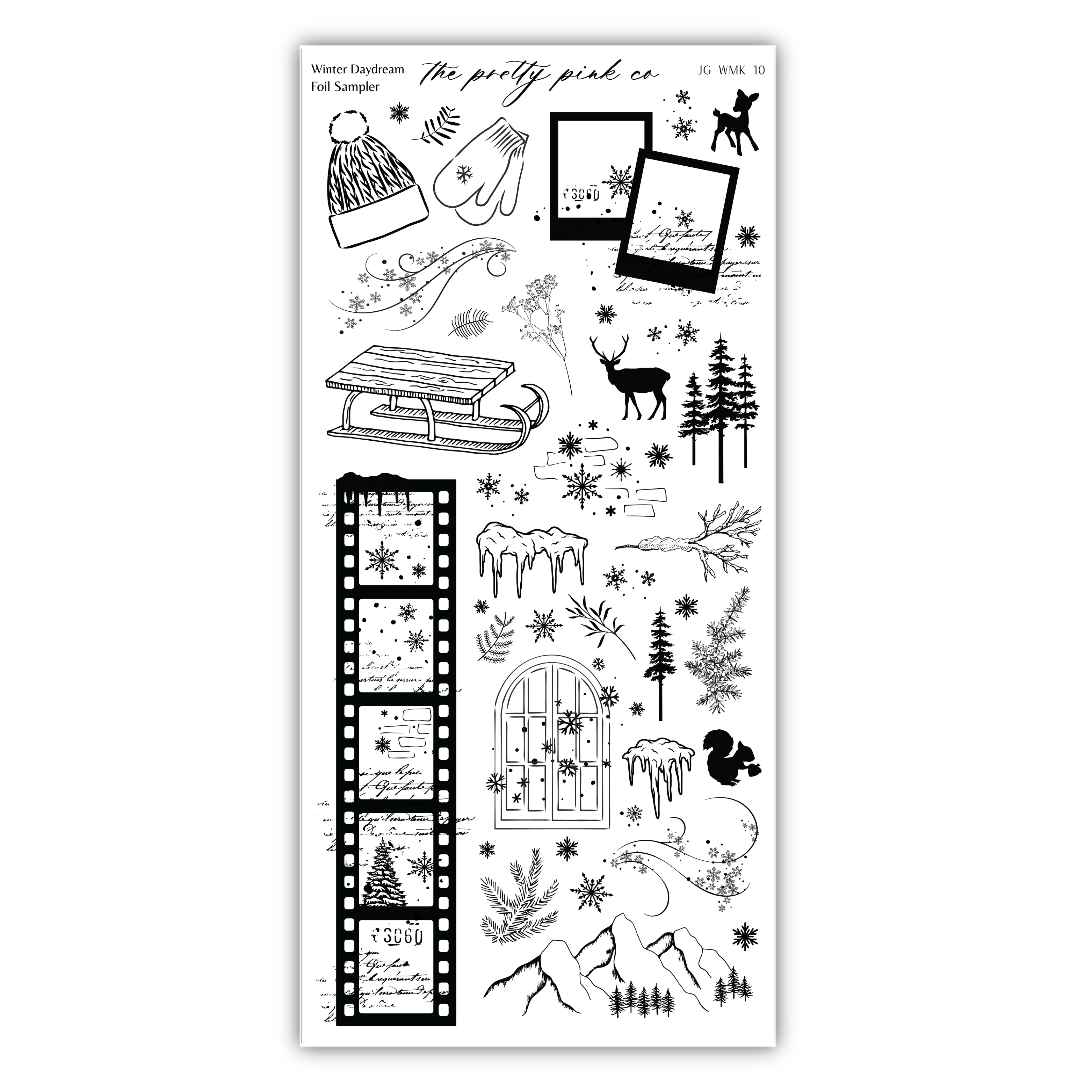 a sticker with a film strip and a picture of a winter scene