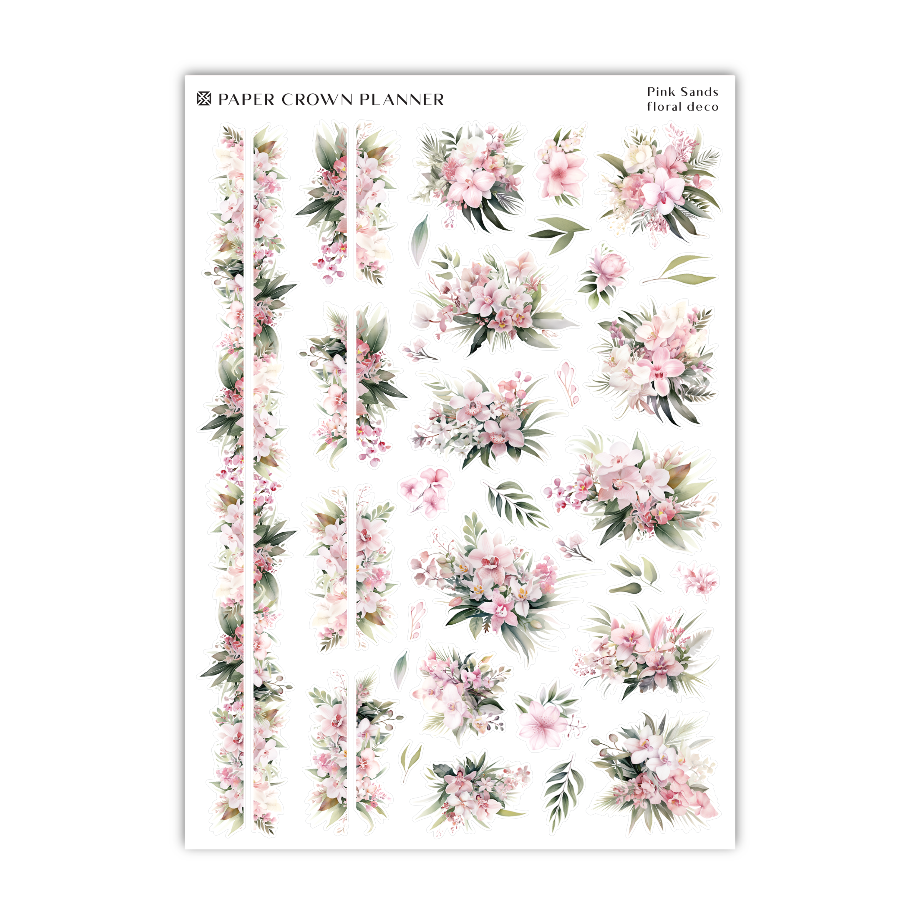 paper crown planner stickers featuring pink flowers