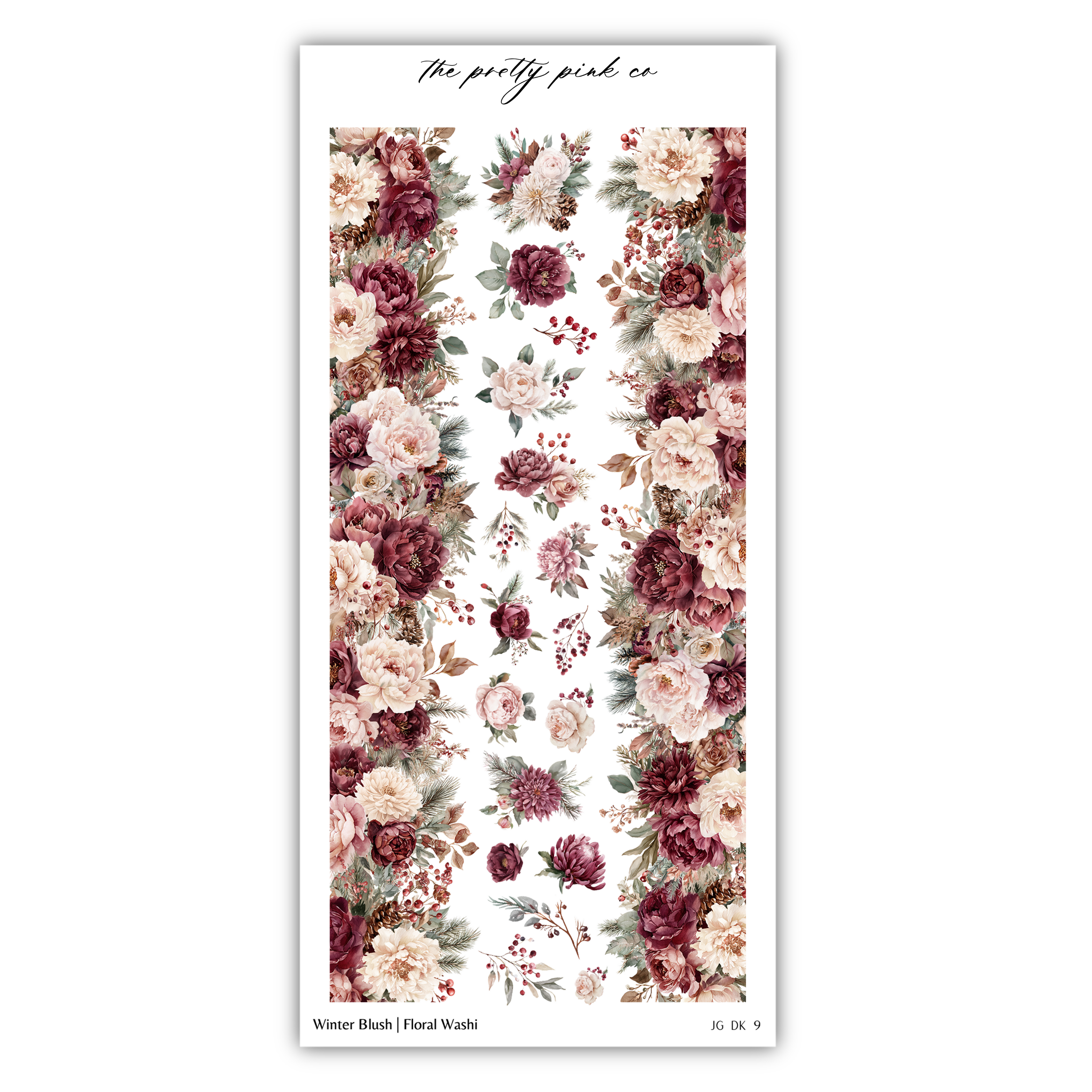 The image is a collage of various floral designs, including a vertical arrangement of flowers in shades of pink, white, and burgundy.