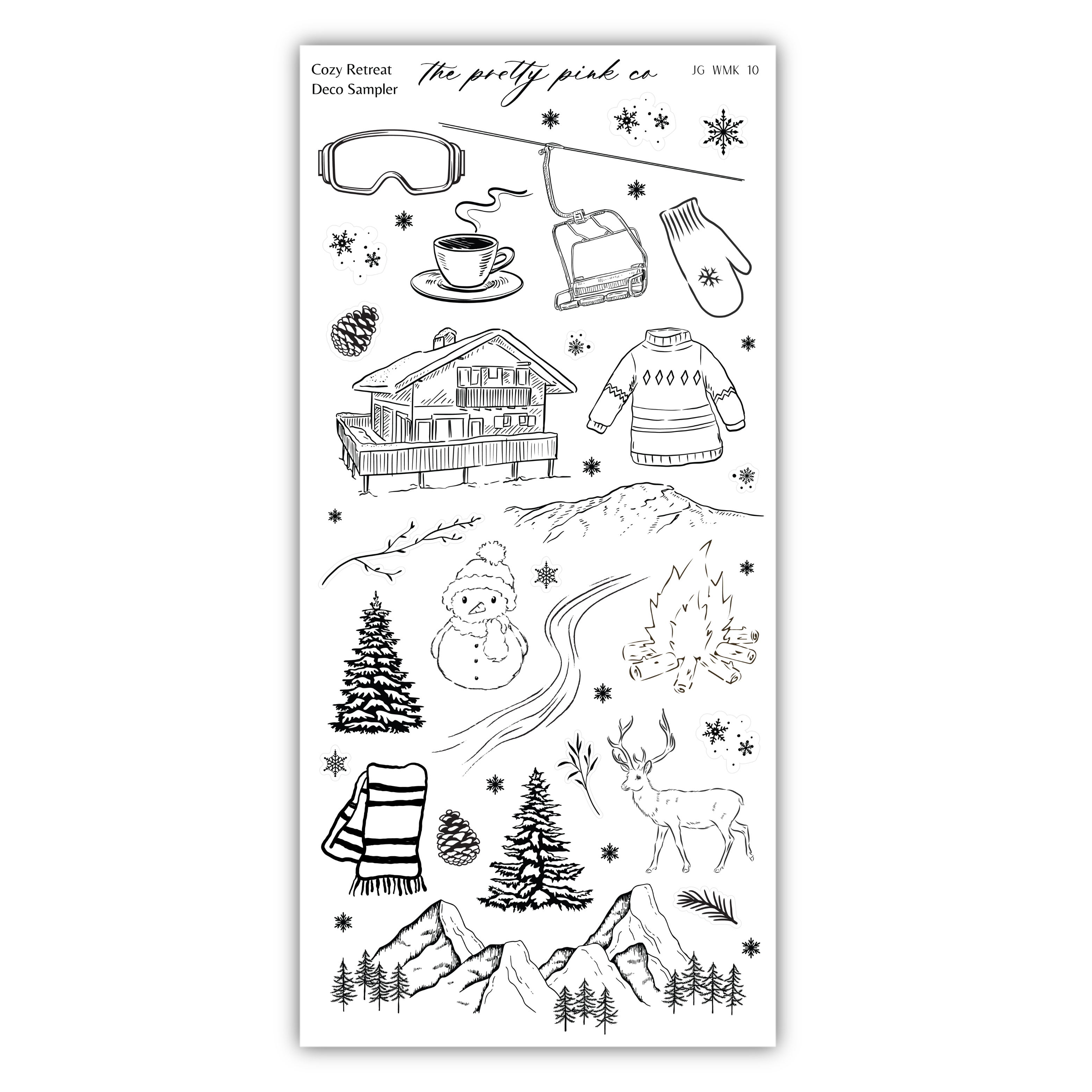 a sheet of clear clear stamps featuring winter scenes