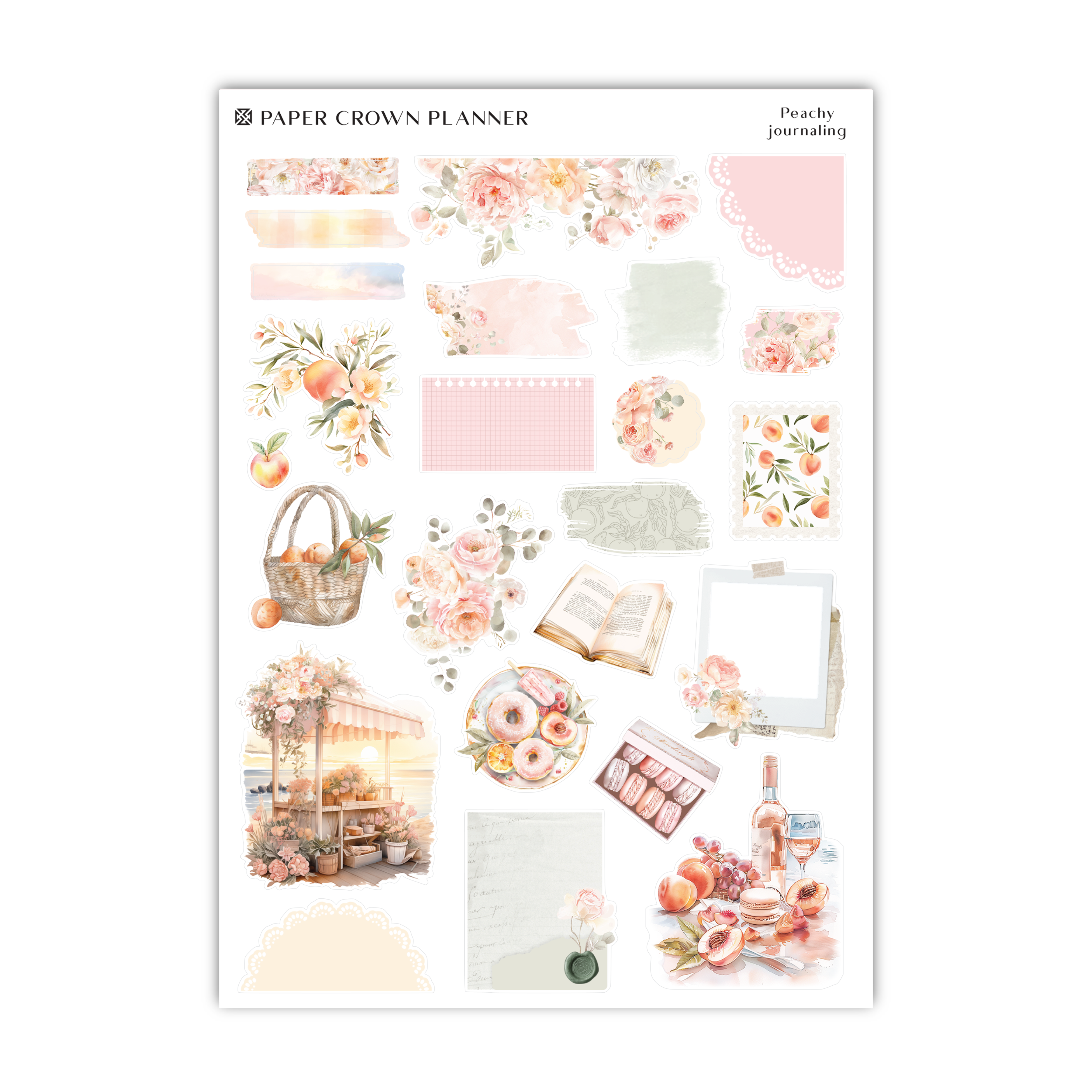 a sticker sheet with flowers and pictures on it