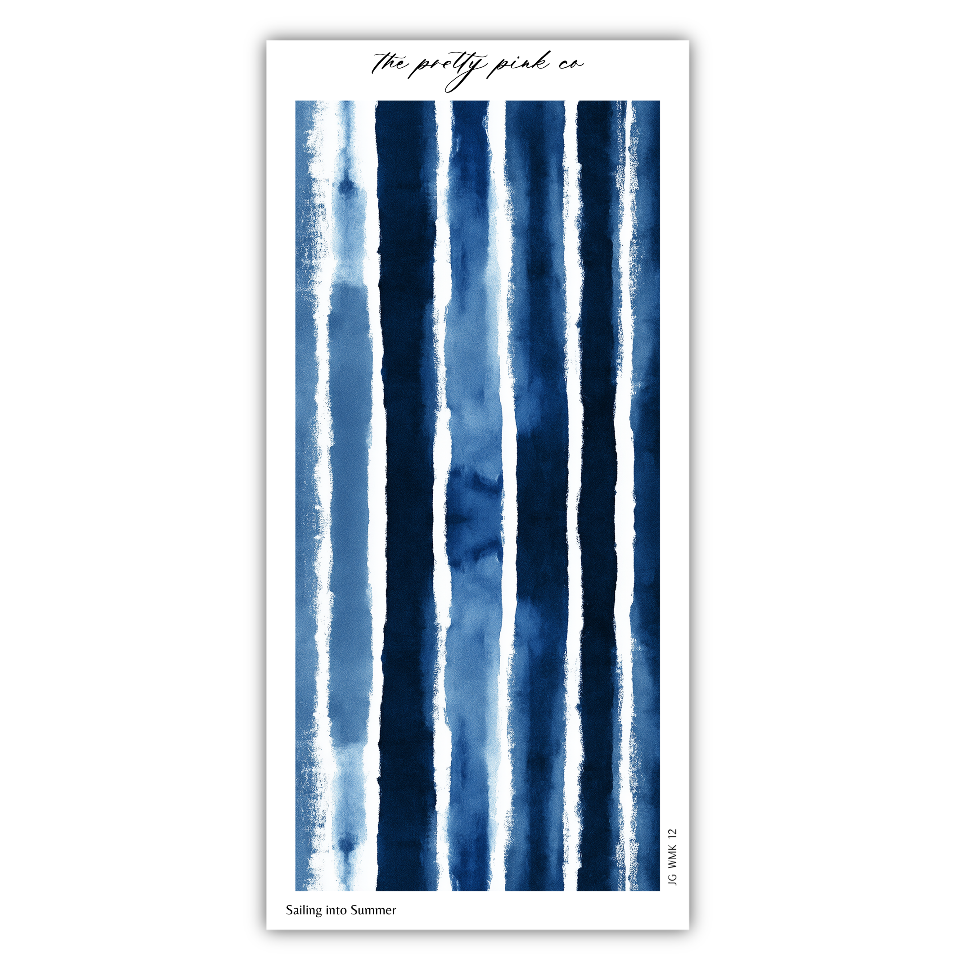 The image is a vertical line of blue and white stripes, creating a rhythmic and visually striking pattern.