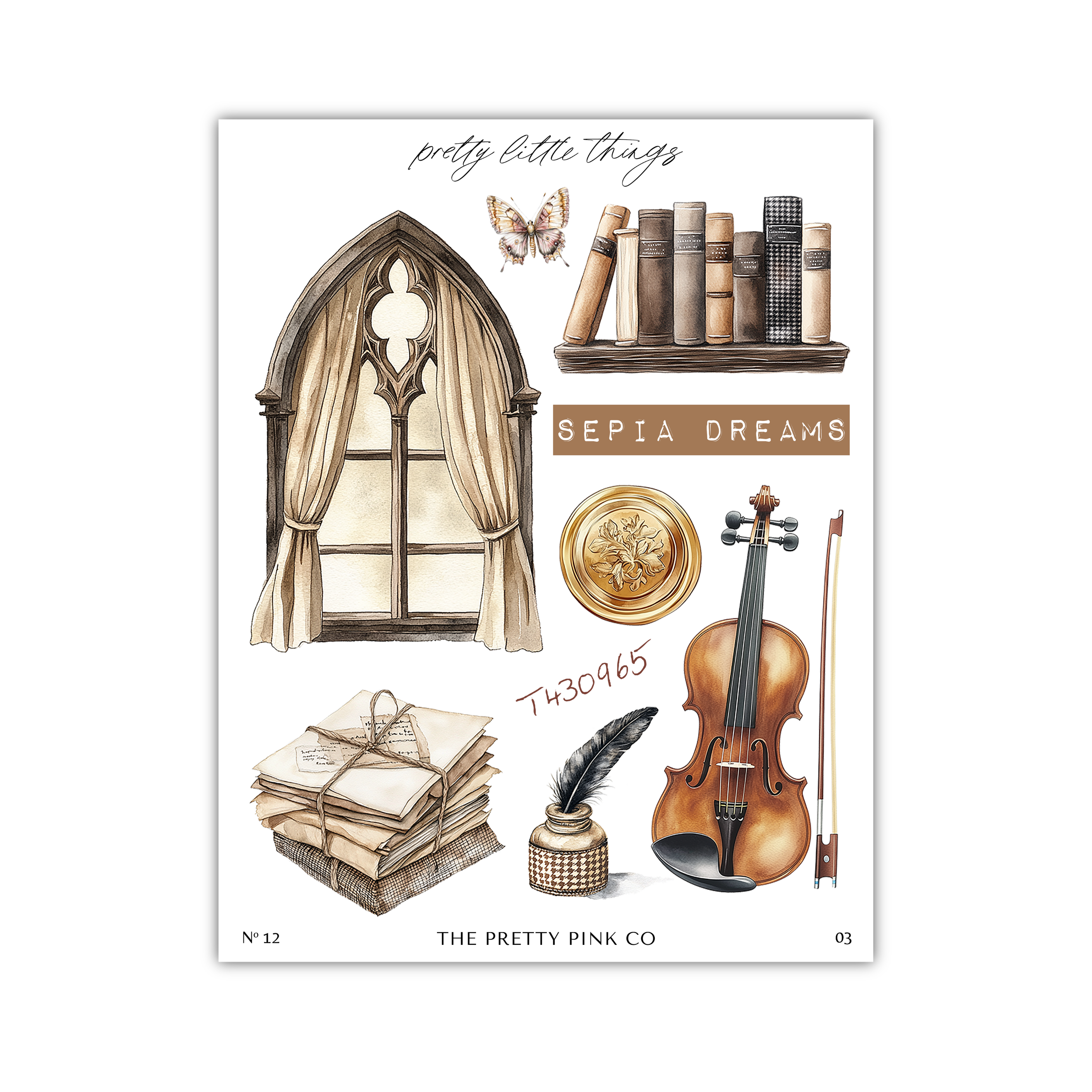 The image is a collage of various objects, including a window, books, a vase, a feather quill, and a stack of books.