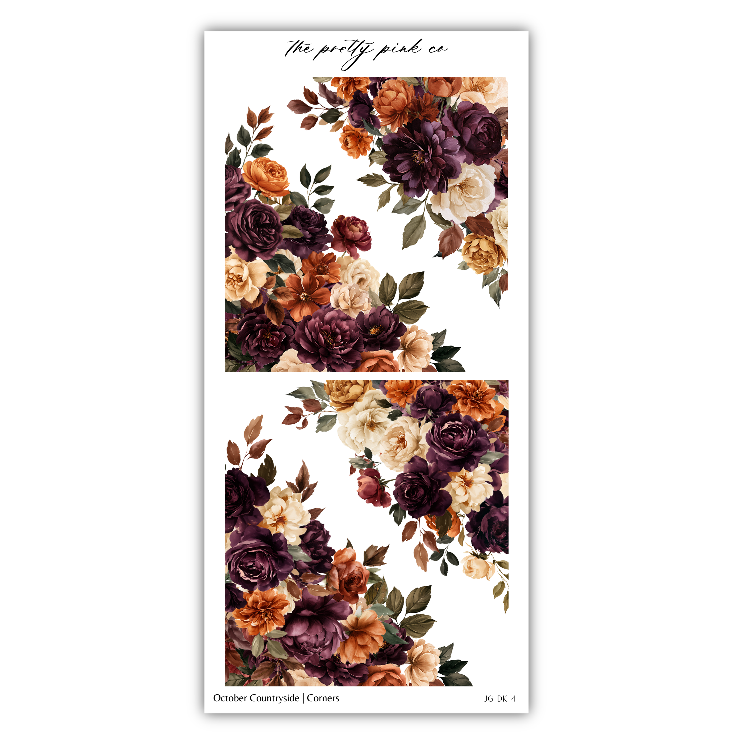 The image is a collage of two floral images featuring a variety of colorful flowers, including roses, peonies, and other blooms. The flowers are arranged in a visually appealing manner, creating a sense of depth and dimension. The collage is titled "October Countryside / Corners" and includes the text "The pretty pink co" at the top.