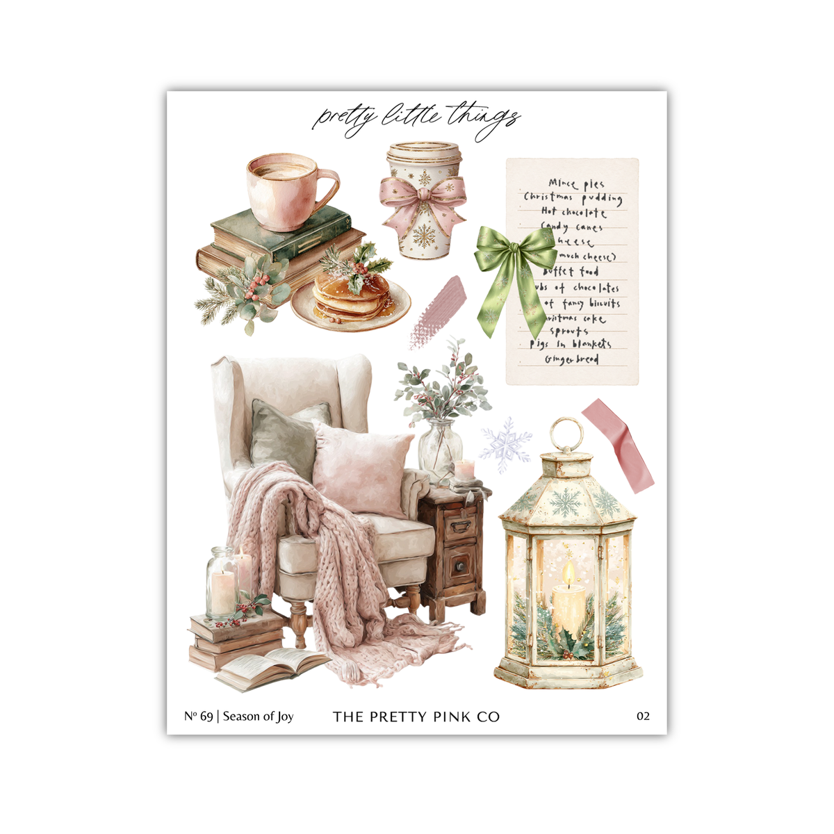 a card with a chair, lamp and other items