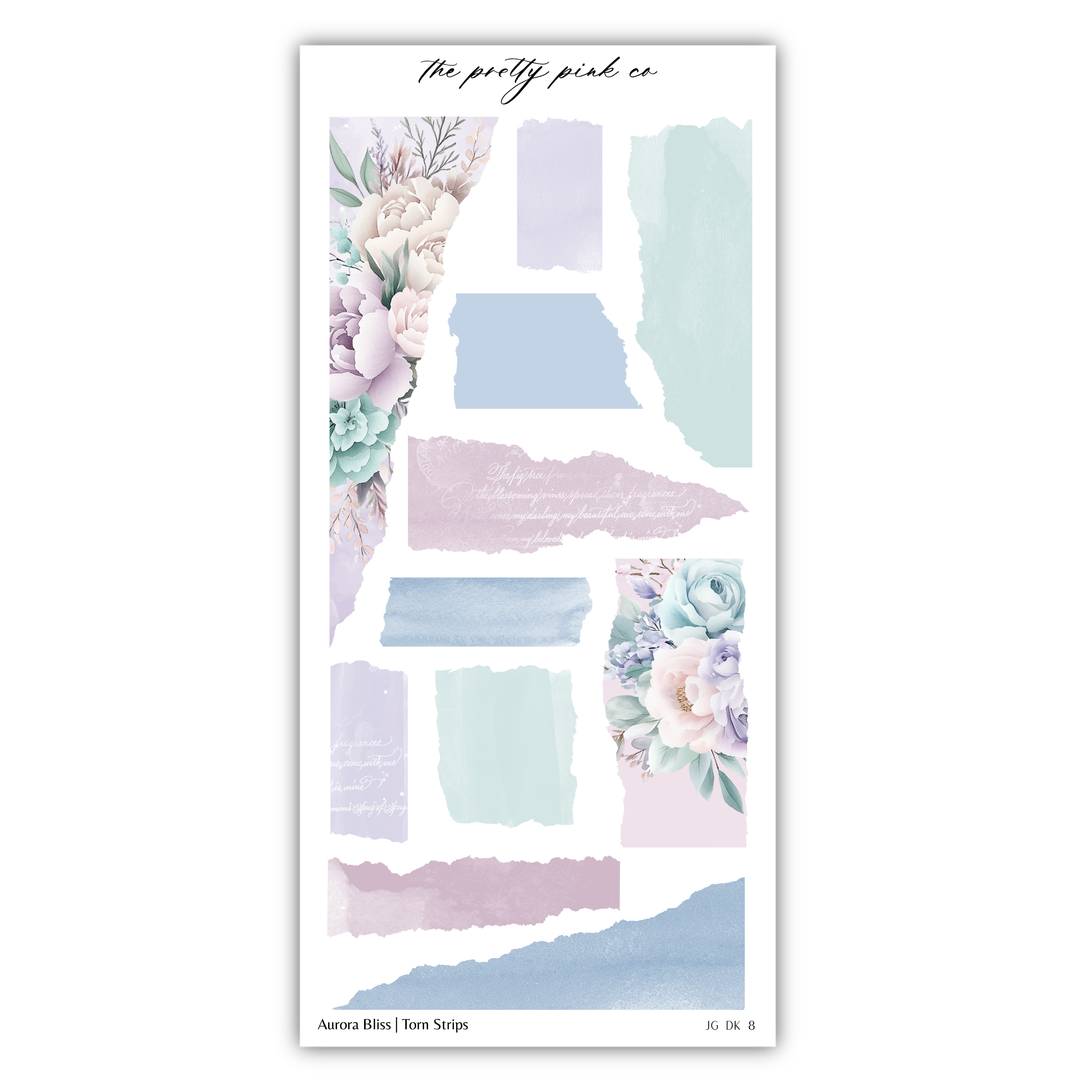 a sticker sheet with flowers and blue and pink colors