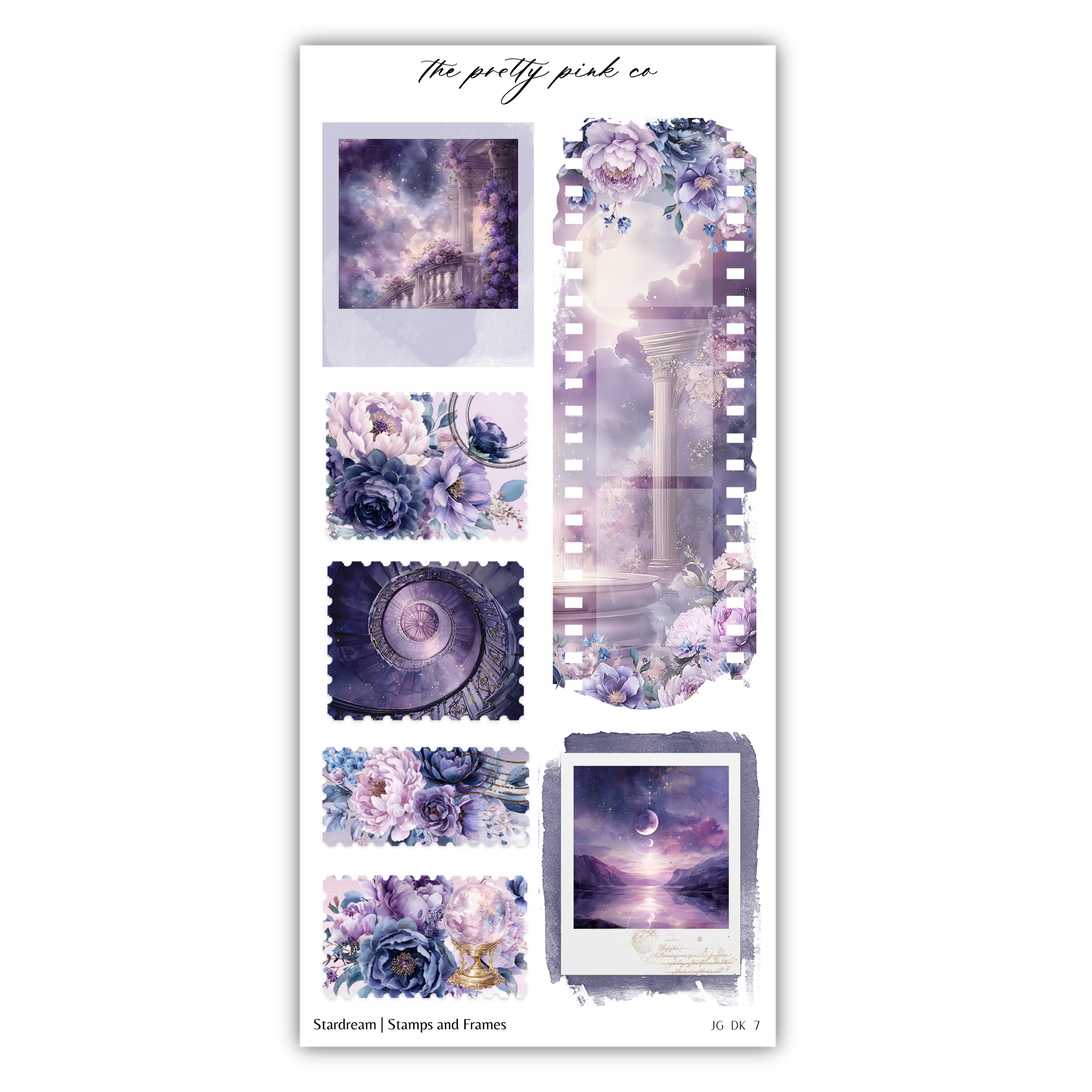 a collage of various purple-themed images, including floral designs, architectural structures, and abstract patterns. The collage is organized into different sections, each showcasing a different aspect of the purple theme. The image does not contain any text, and the descriptions provided are limited to the specific details of each image without redundancy or vague wording.