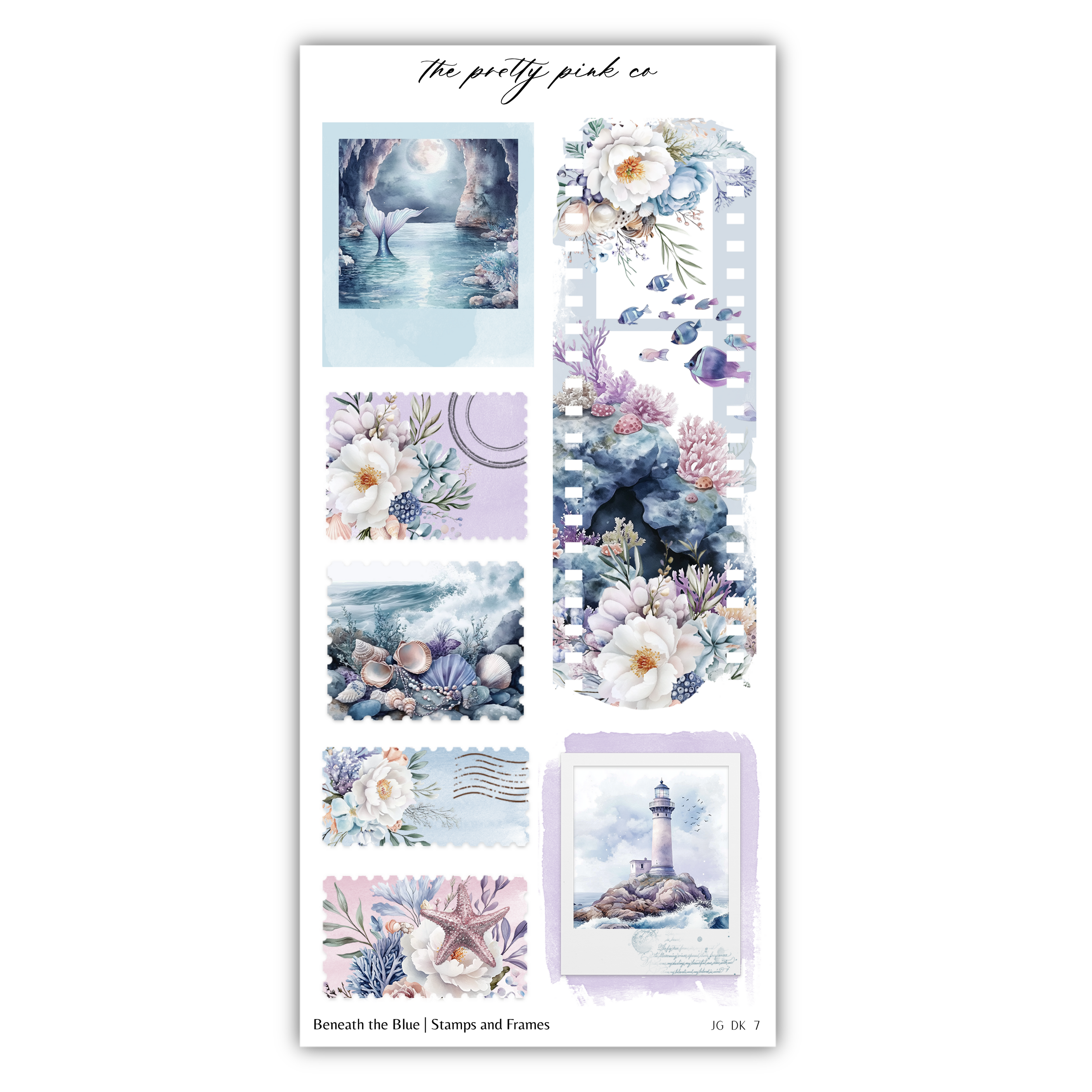 a sticker with flowers and a lighthouse