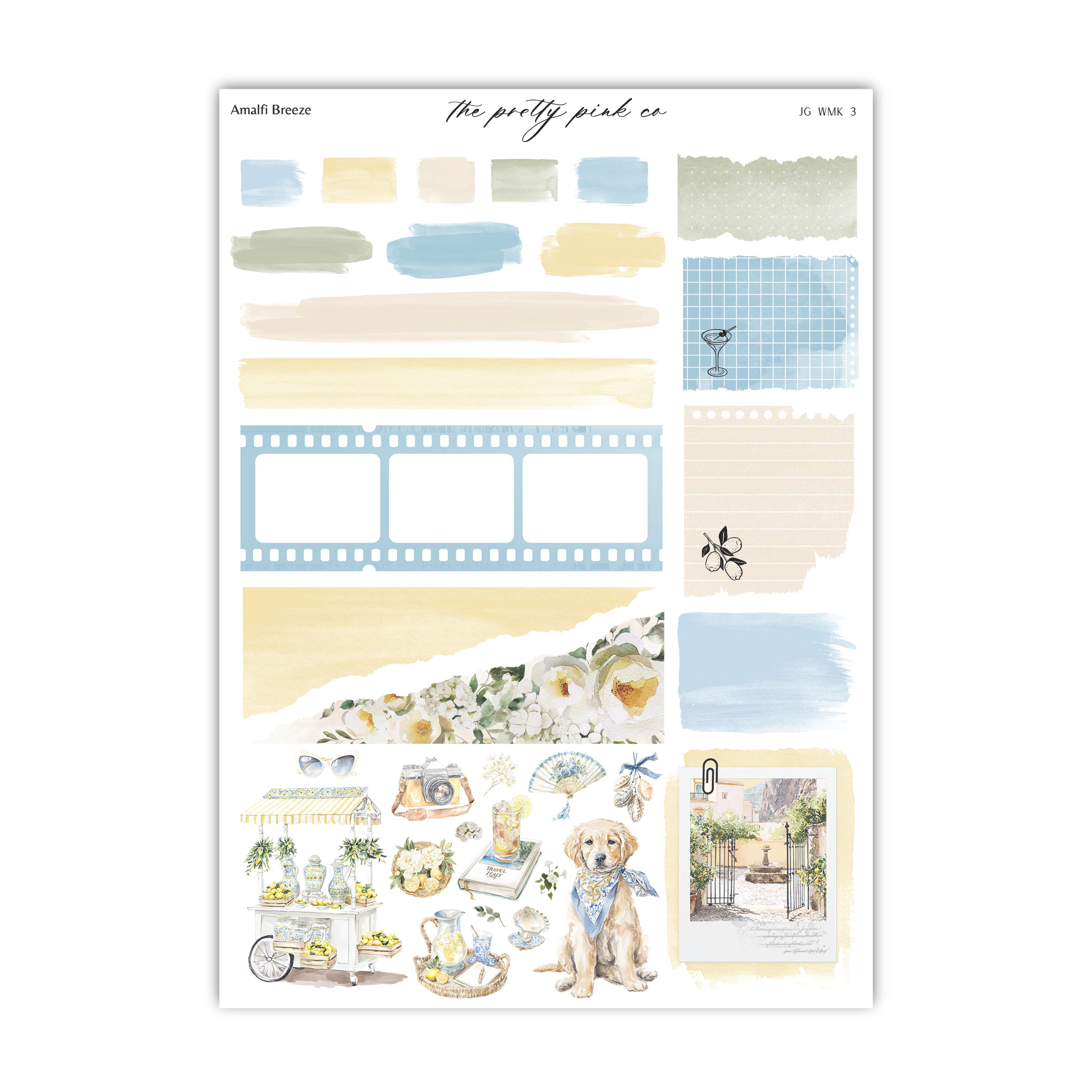 The image is a collage of various artistic elements, including a dog, a film strip, and a collage of different colored shapes and patterns.