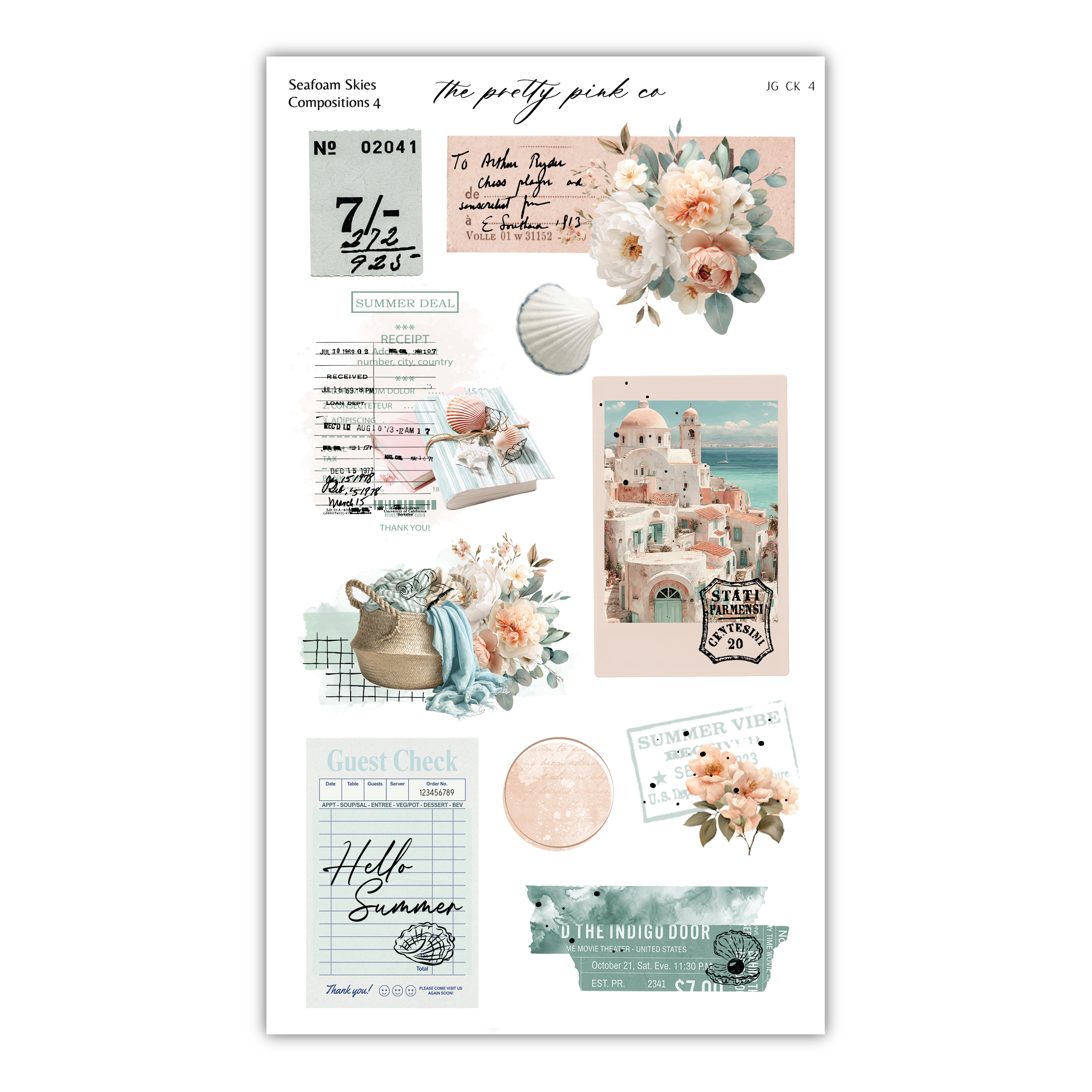 various decorative elements, including floral designs, text, and a guest check. The collage appears to be a collection of different images, but it does not contain any text that can be described in fewer than 500 characters.
