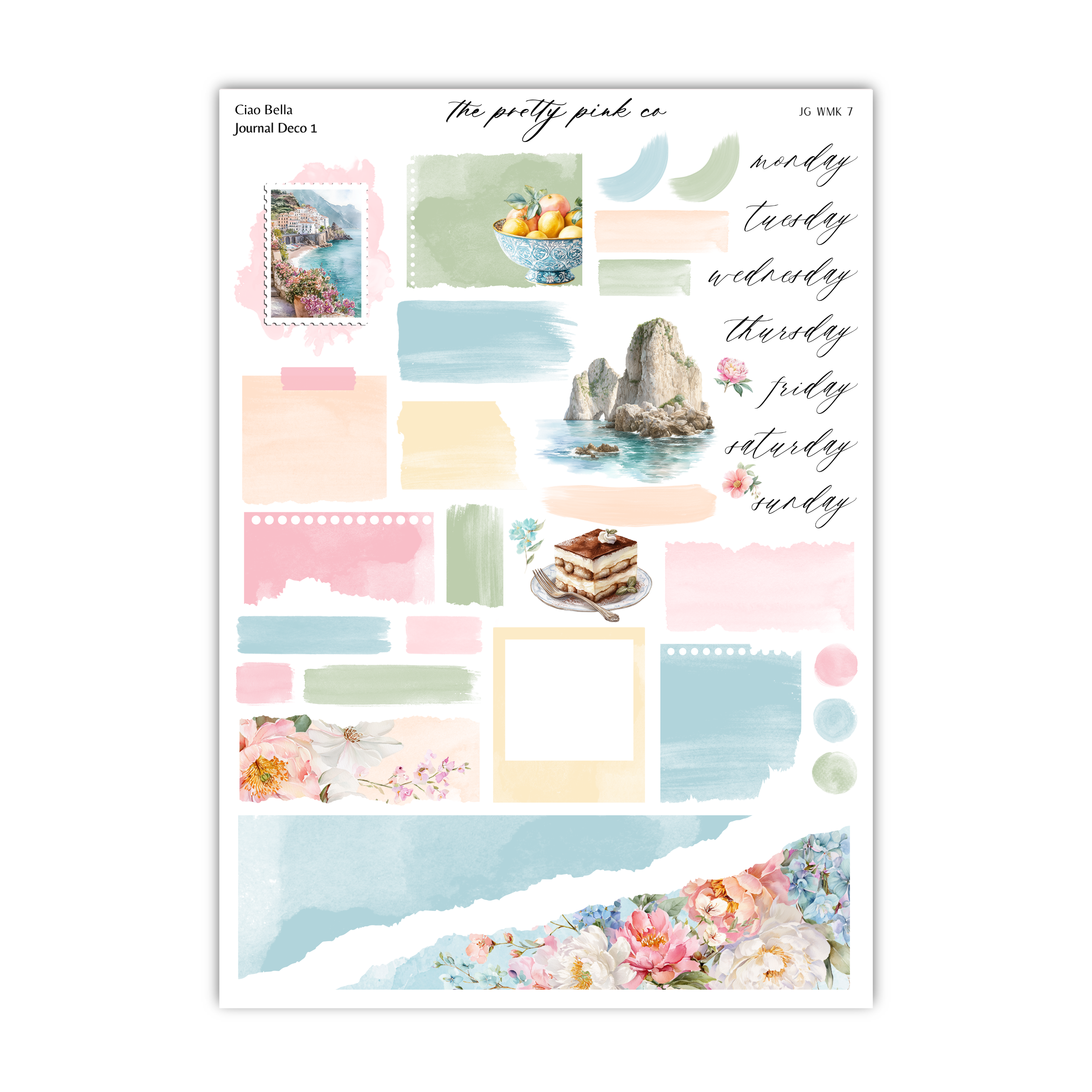 The image is a colorful and artistic collage featuring various elements such as a bowl of fruit, a cake, flowers, and a landscape. The collage appears to be a creative and visually appealing arrangement of different images and objects.