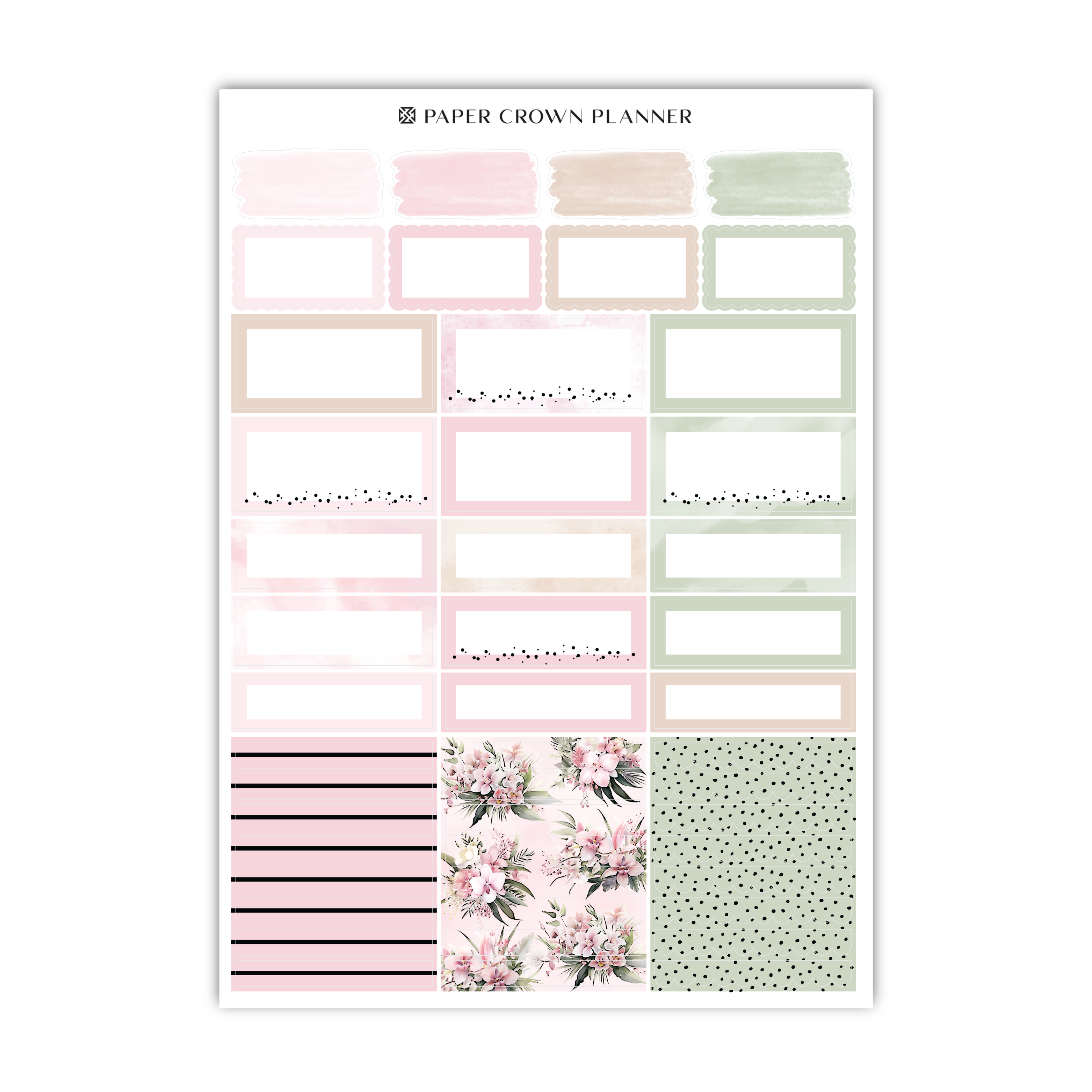 a pink and green floral planner sticker sheet