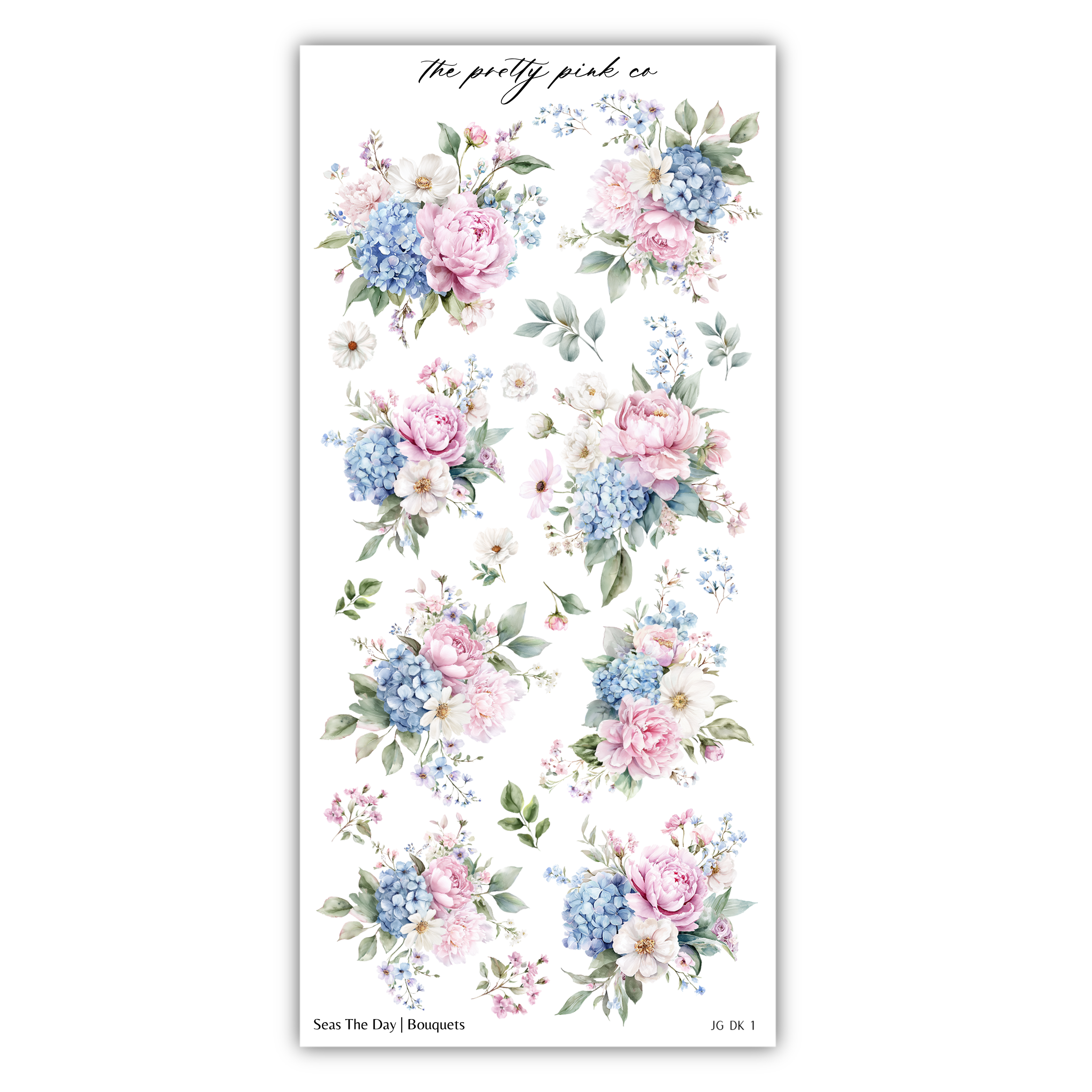 a collection of floral designs, including various types of flowers and leaves, arranged in a visually appealing manner.