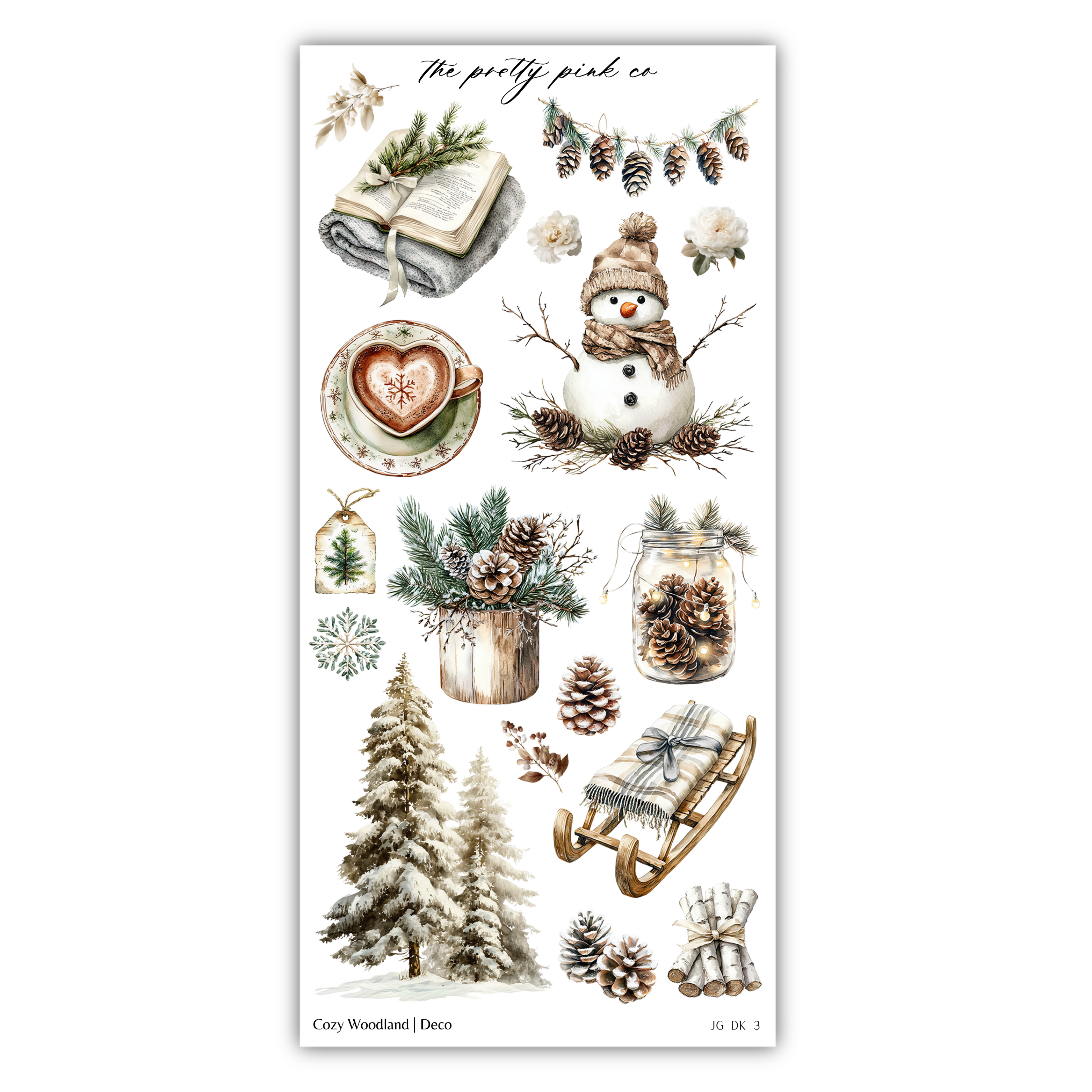 a sticker with a snowman and christmas decorations