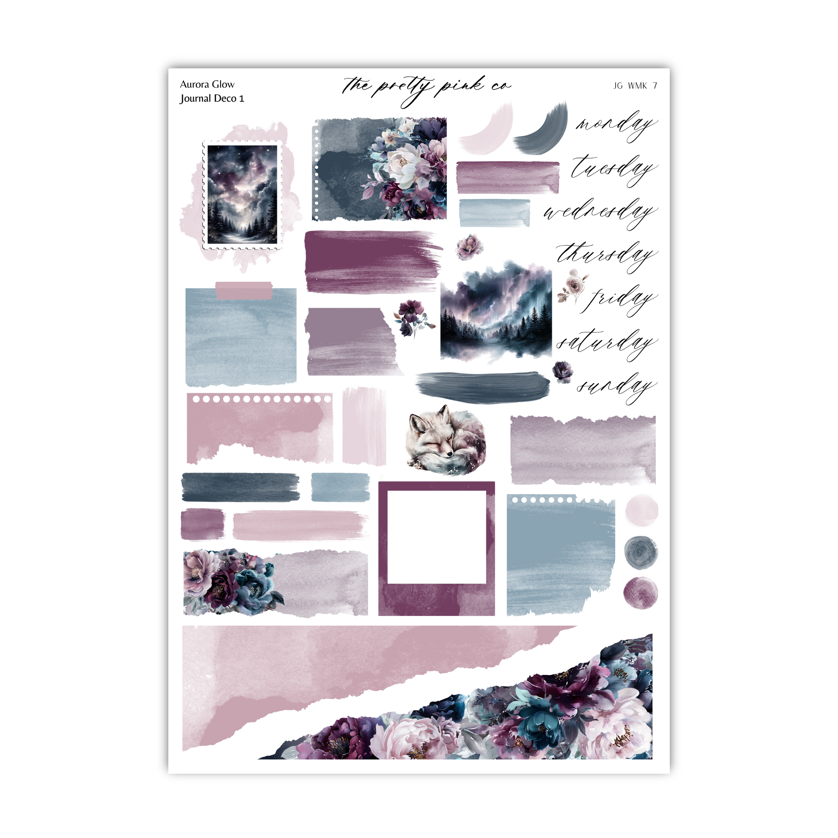 The image is a collage of various artistic elements, including watercolor paintings, floral designs, and abstract shapes, all set against a white background.