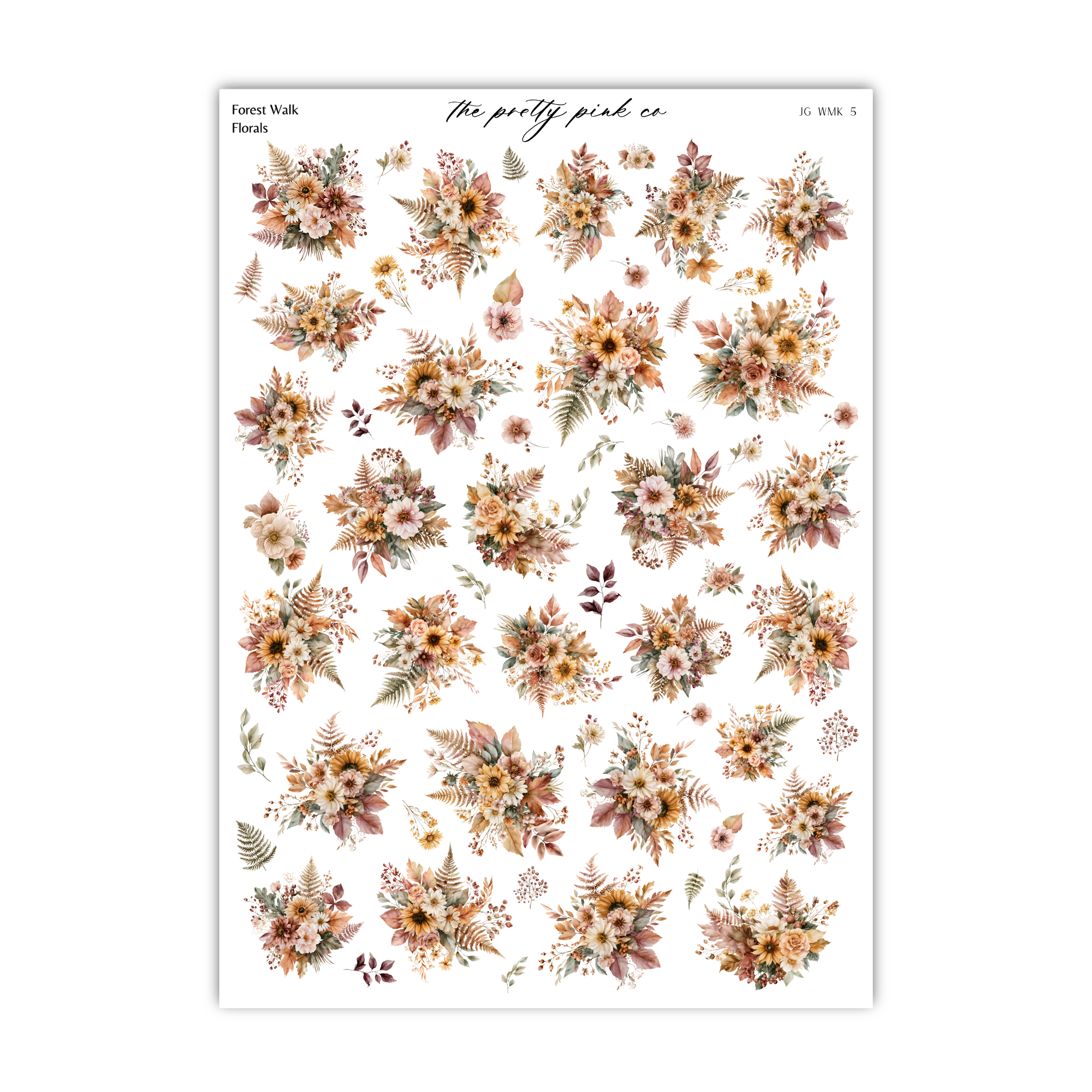 a collection of various floral arrangements, including different types of flowers and foliage, arranged in a grid-like pattern.