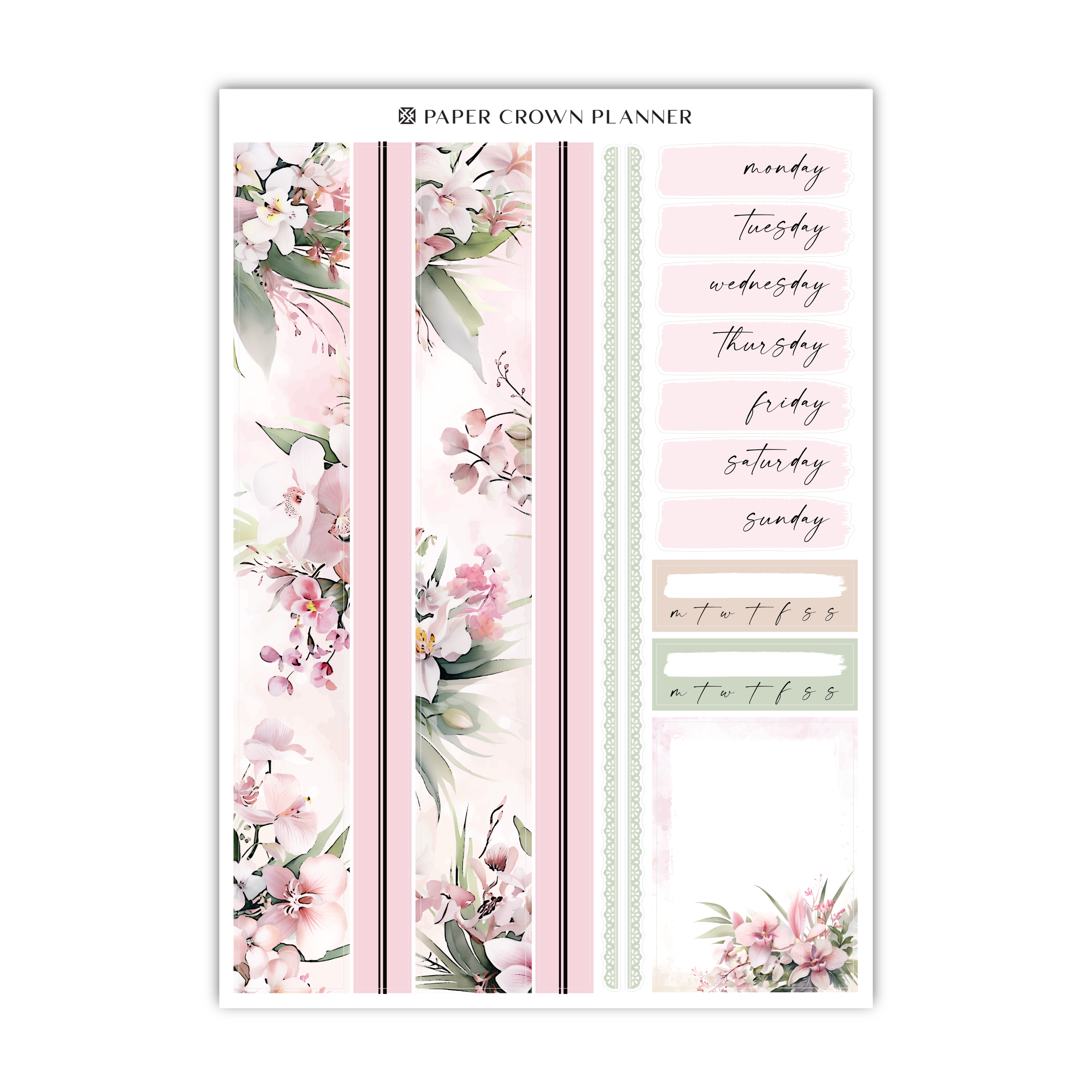 a pink floral planner sticker with pink flowers