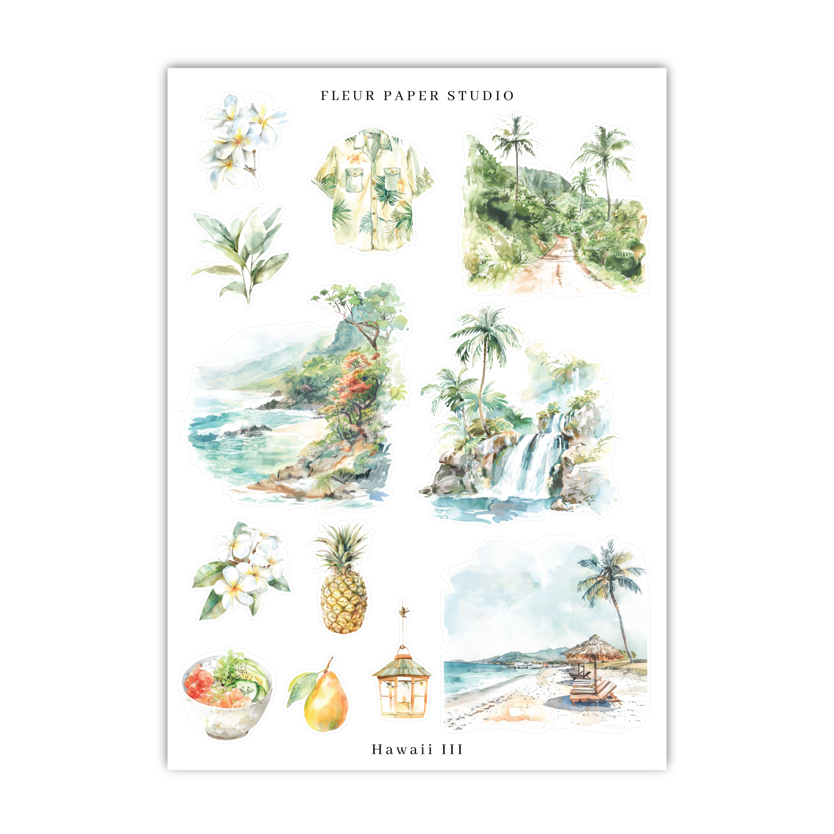 a watercolor painting of a tropical scene