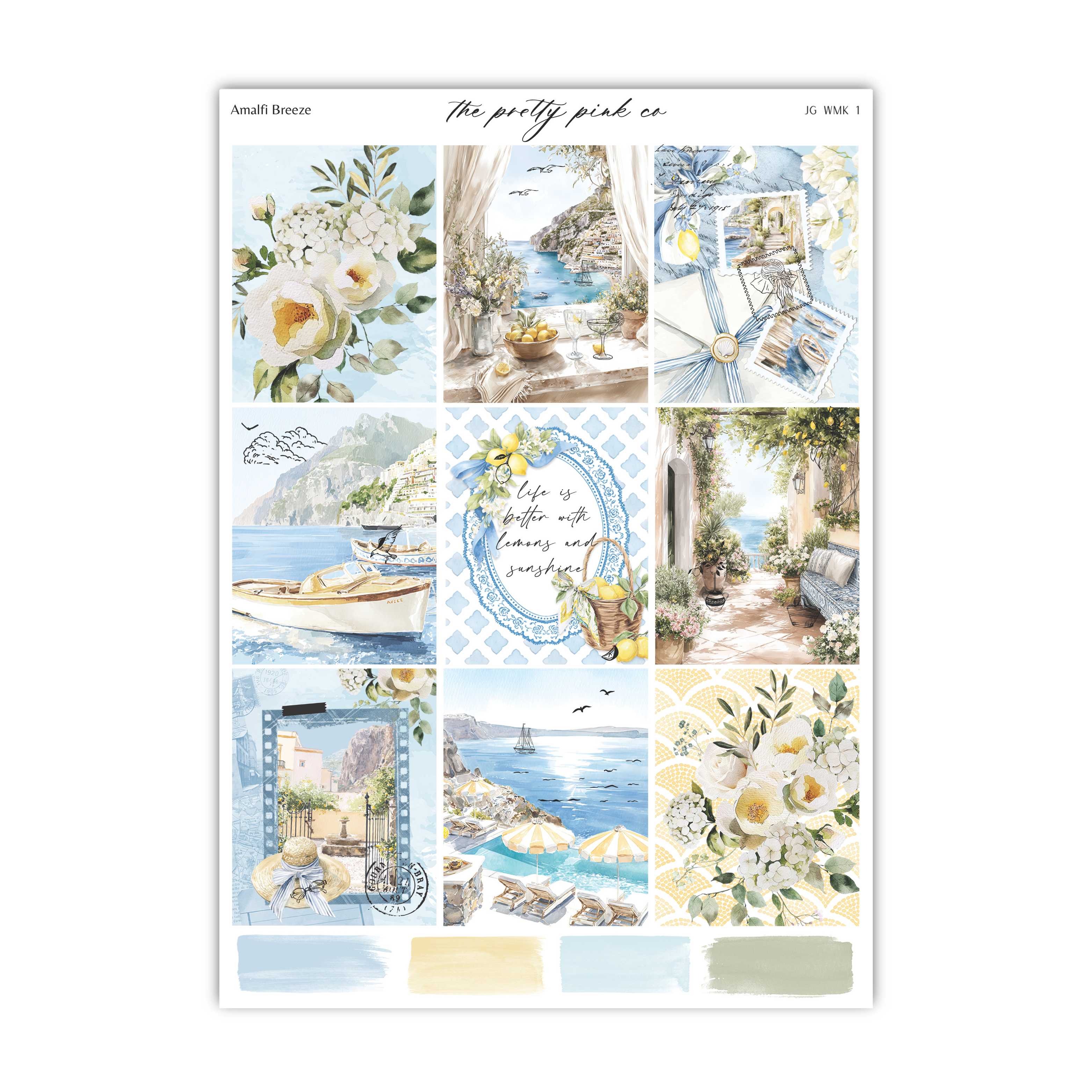 The image is a collage of various pictures depicting different scenes and objects, including flowers, boats, and landscapes.
