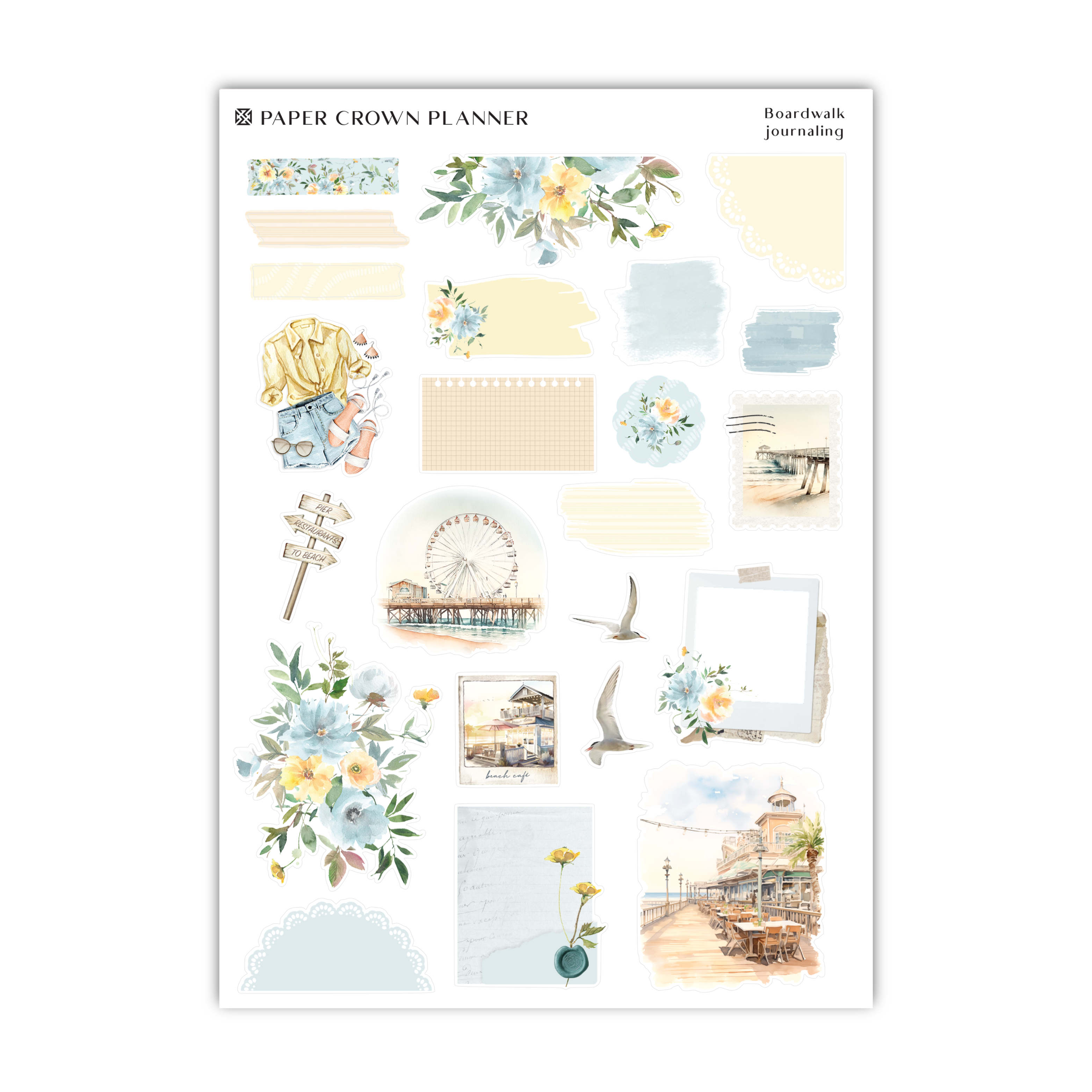 a sticker sheet with flowers and a ferris wheel