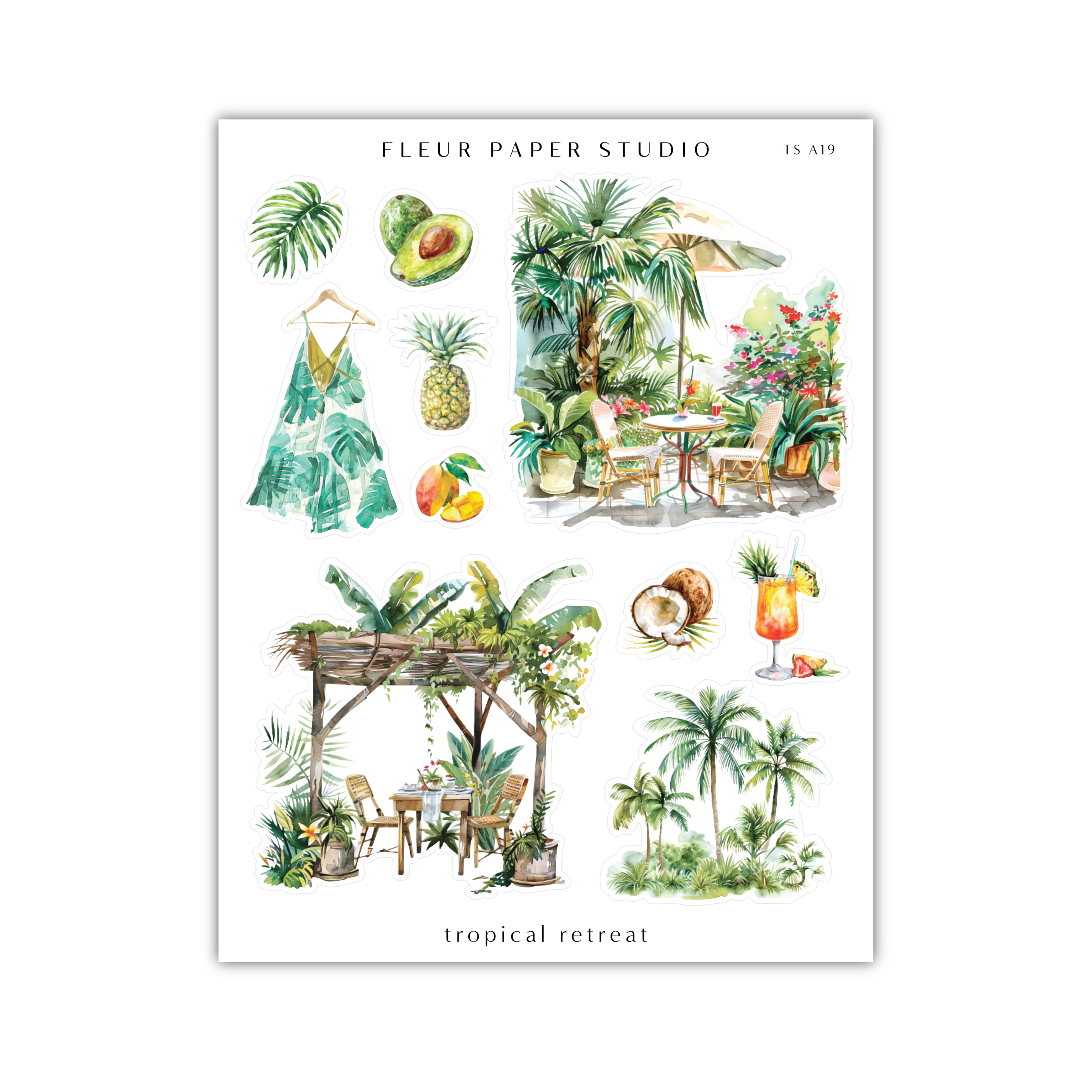 a poster of tropical scenes with palm trees