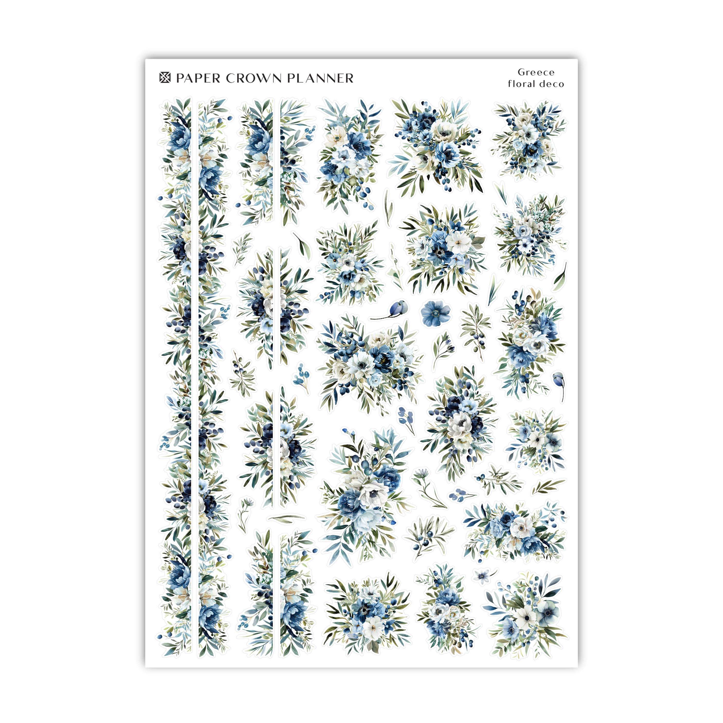 a sheet of paper with blue flowers on it