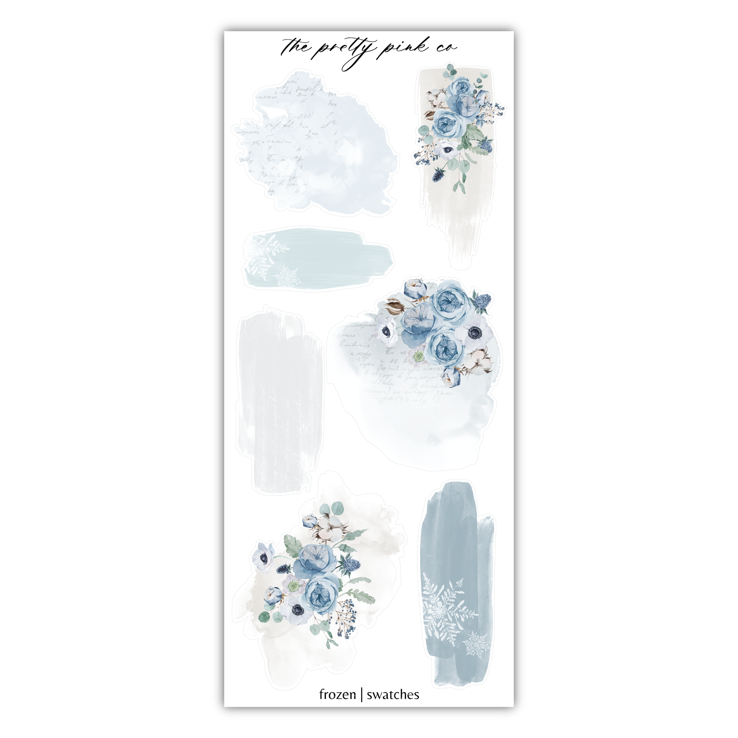 a sticker sheet with blue flowers on it