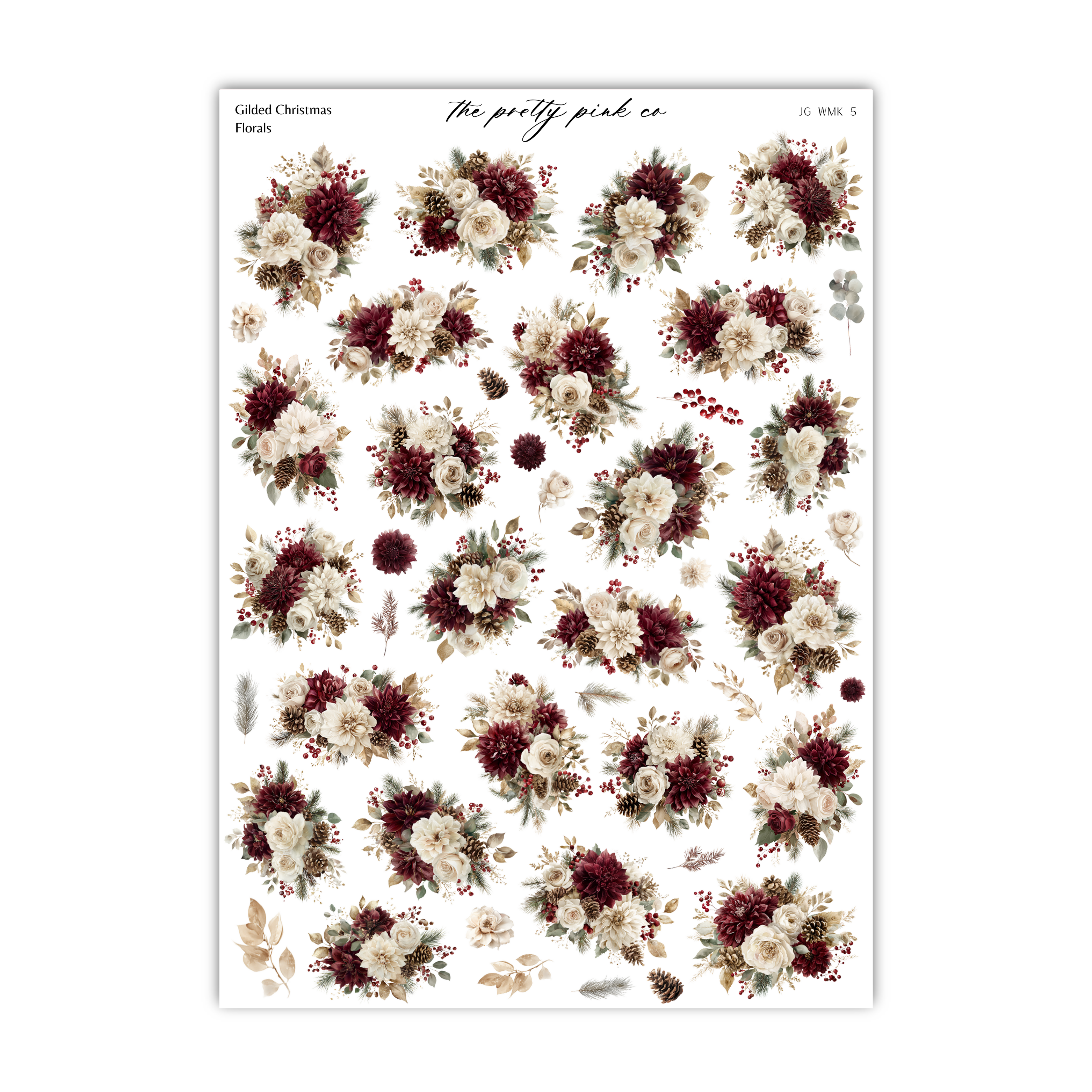 a collection of floral arrangements, including various types of flowers and foliage, arranged in a grid-like pattern.