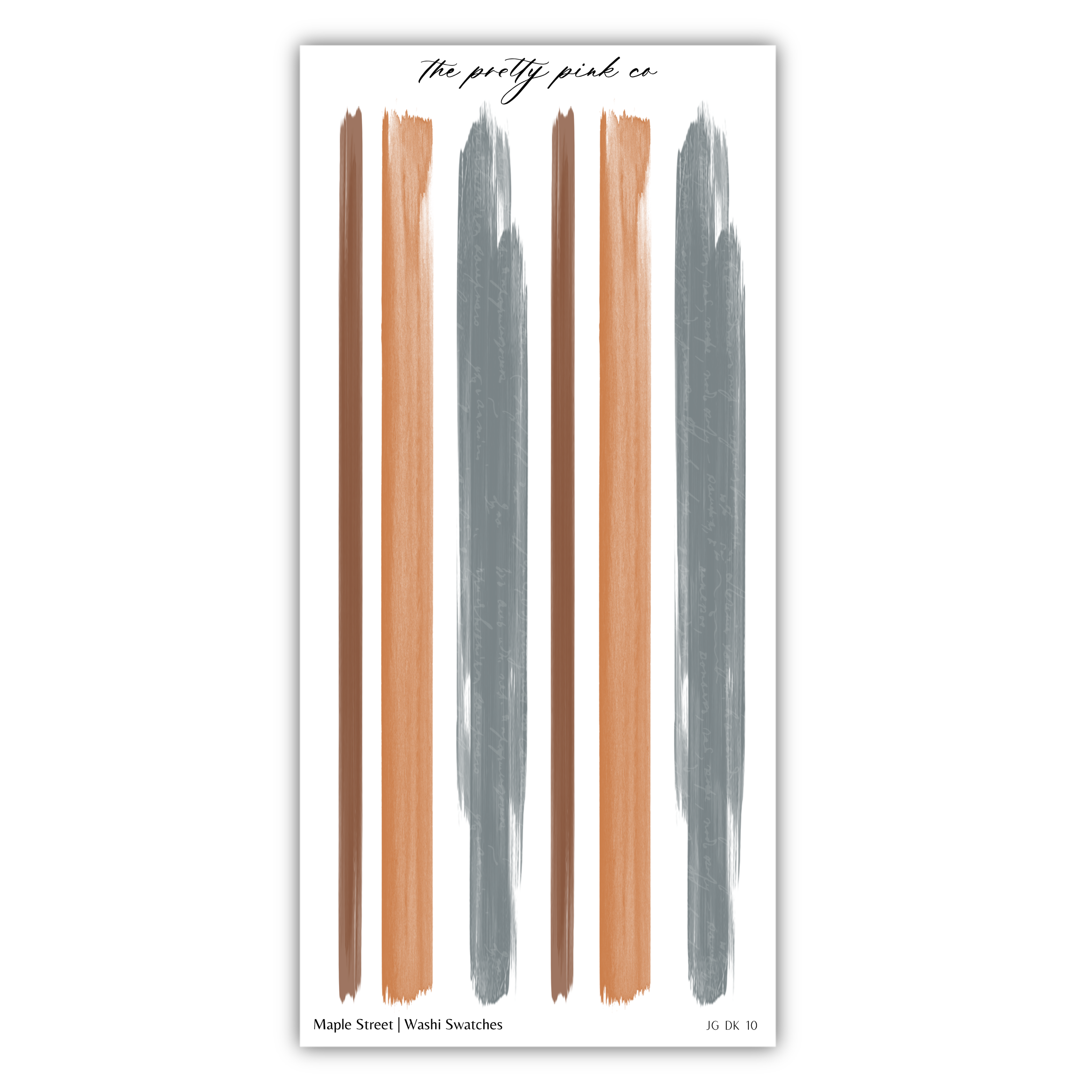 The image is a collection of abstract brushstrokes in various colors, including shades of brown, orange, gray, and white, arranged in a vertical line.