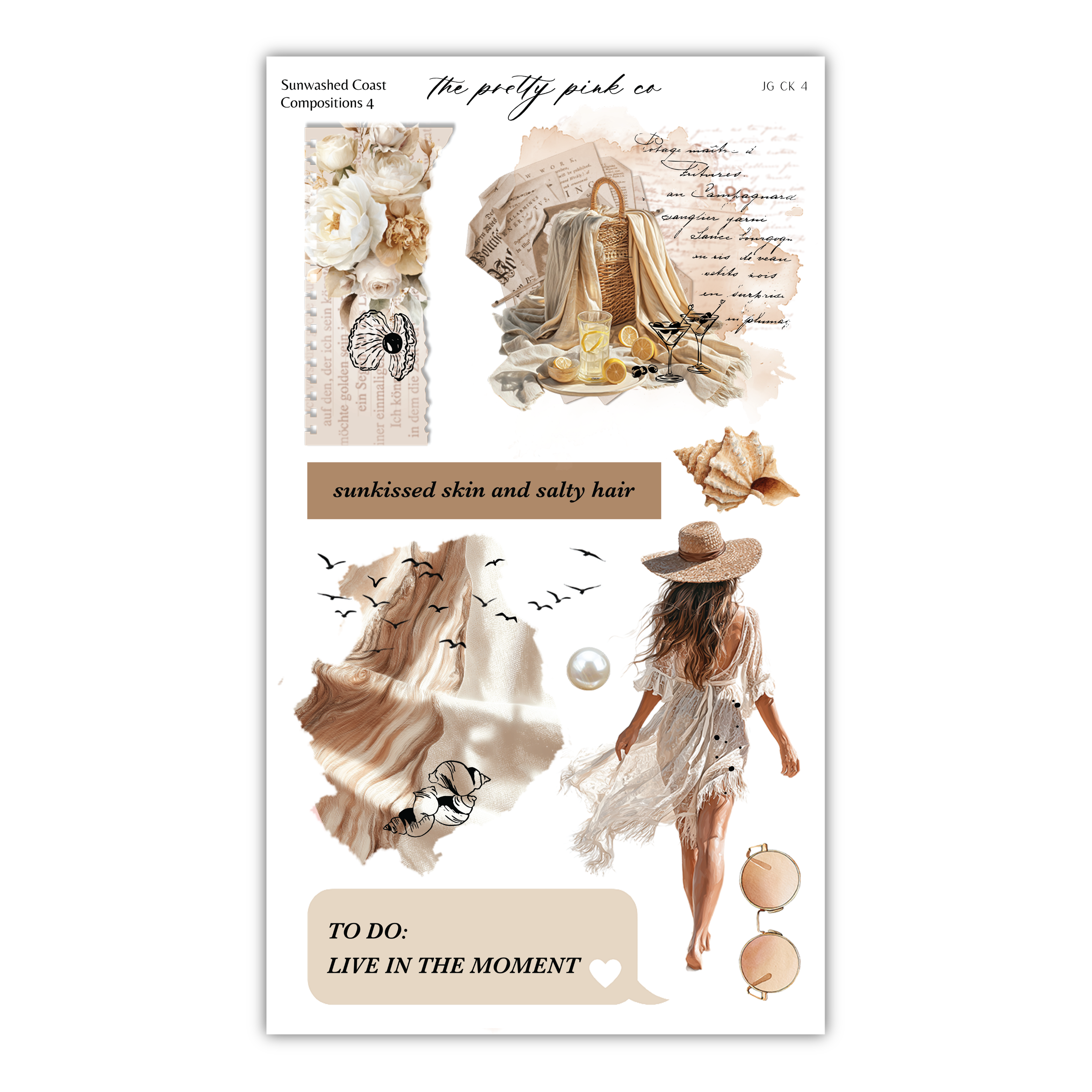 The image is a collage of various elements, including a woman in a hat, flowers, birds, and text. The collage appears to be a creative and artistic composition, with a focus on the woman and her surroundings.