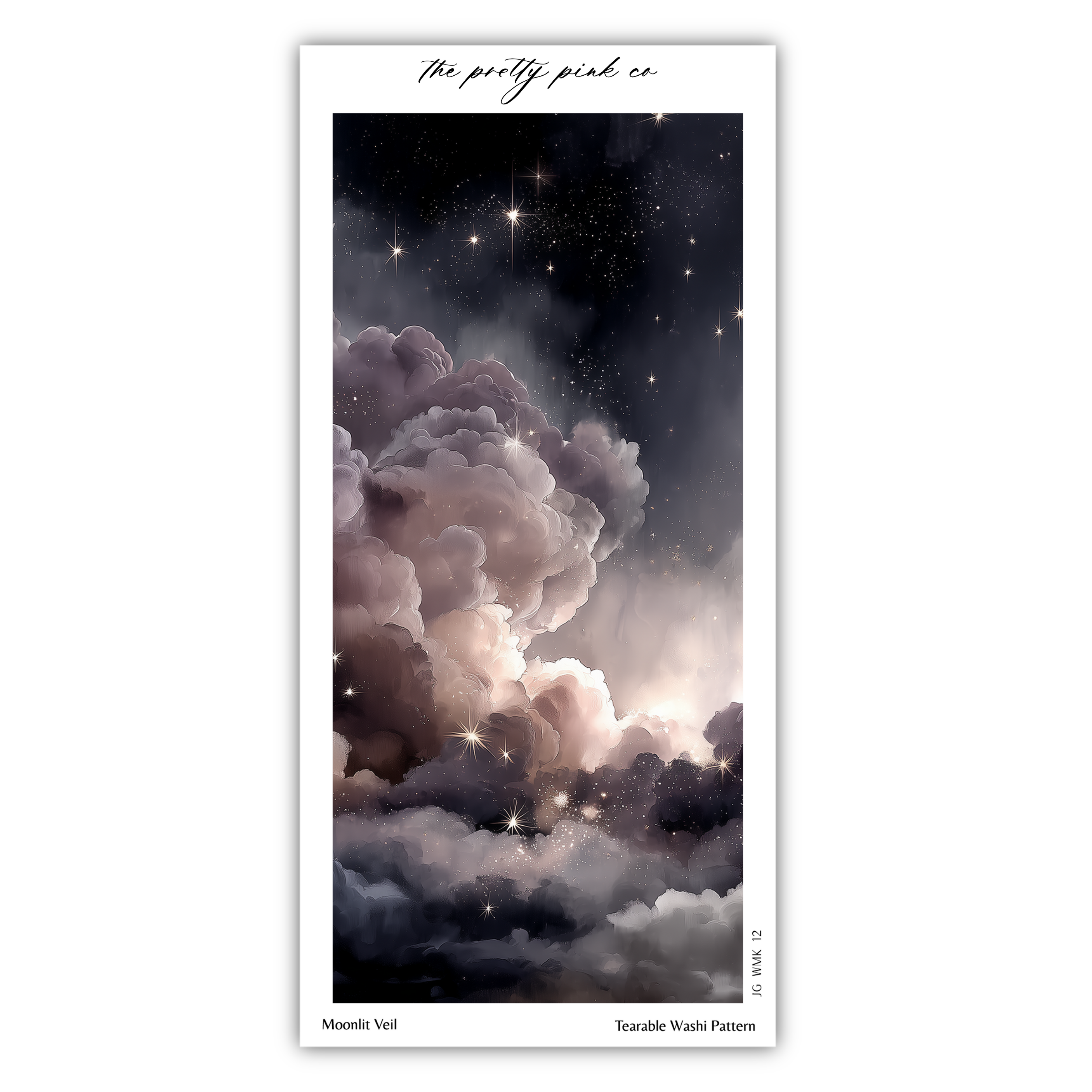 a starry night sky with fluffy clouds and twinkling stars.