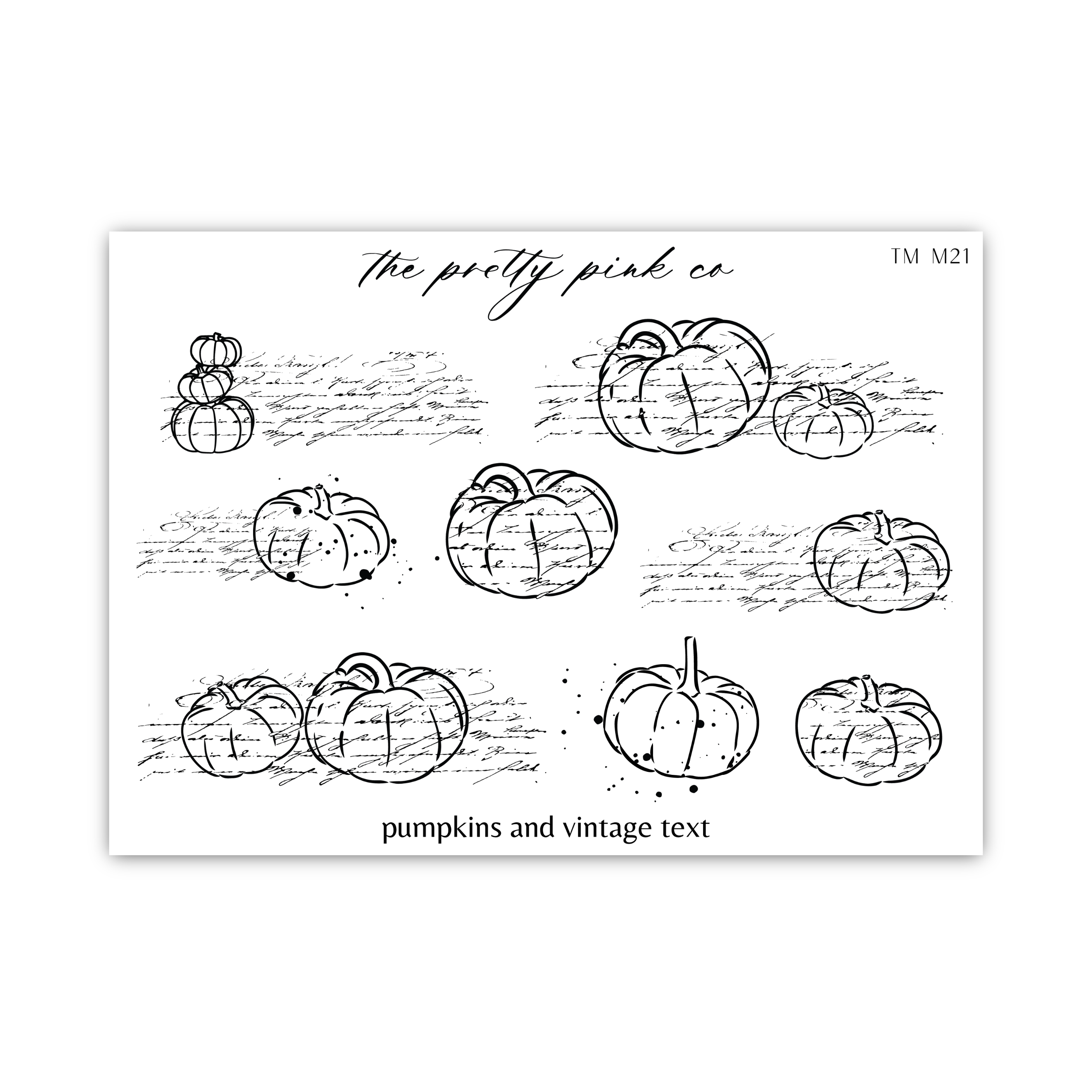 a drawing of pumpkins and vintage text