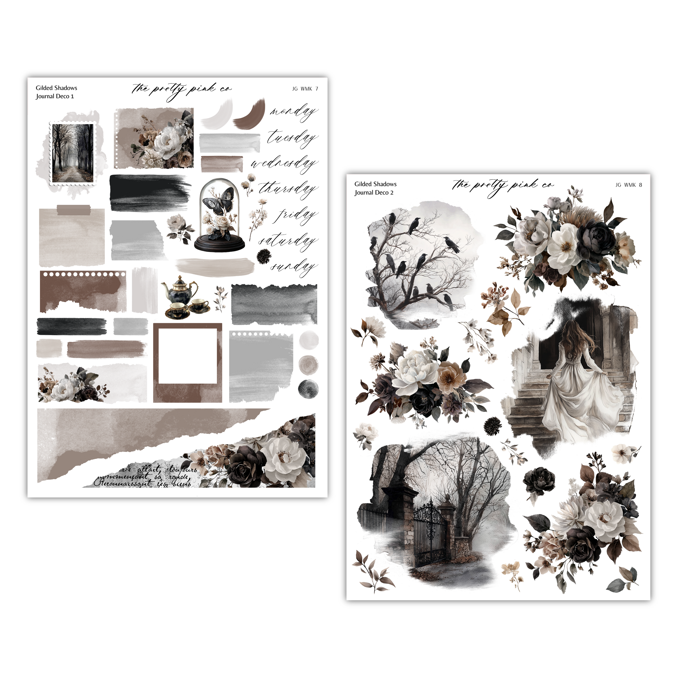 a collection of various artistic elements, including floral and architectural motifs, as well as abstract shapes and patterns. The overall composition appears to be a collage or mixed media artwork, with a focus on the interplay of different textures, colors, and forms. The image does not contain any specific details about the individual elements or their arrangement, and it does not provide enough information to describe each one individually.