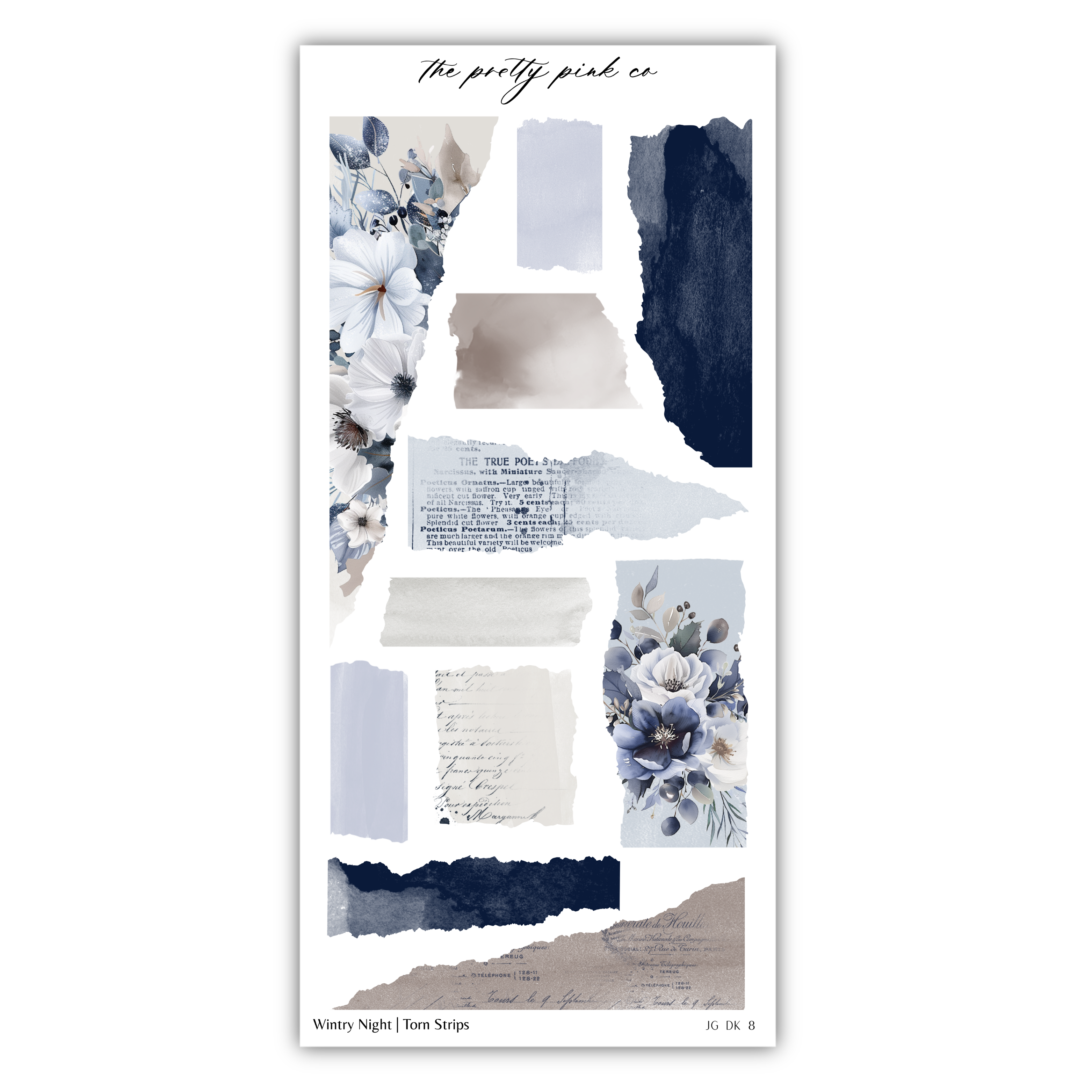 a sheet of paper with blue and white flowers