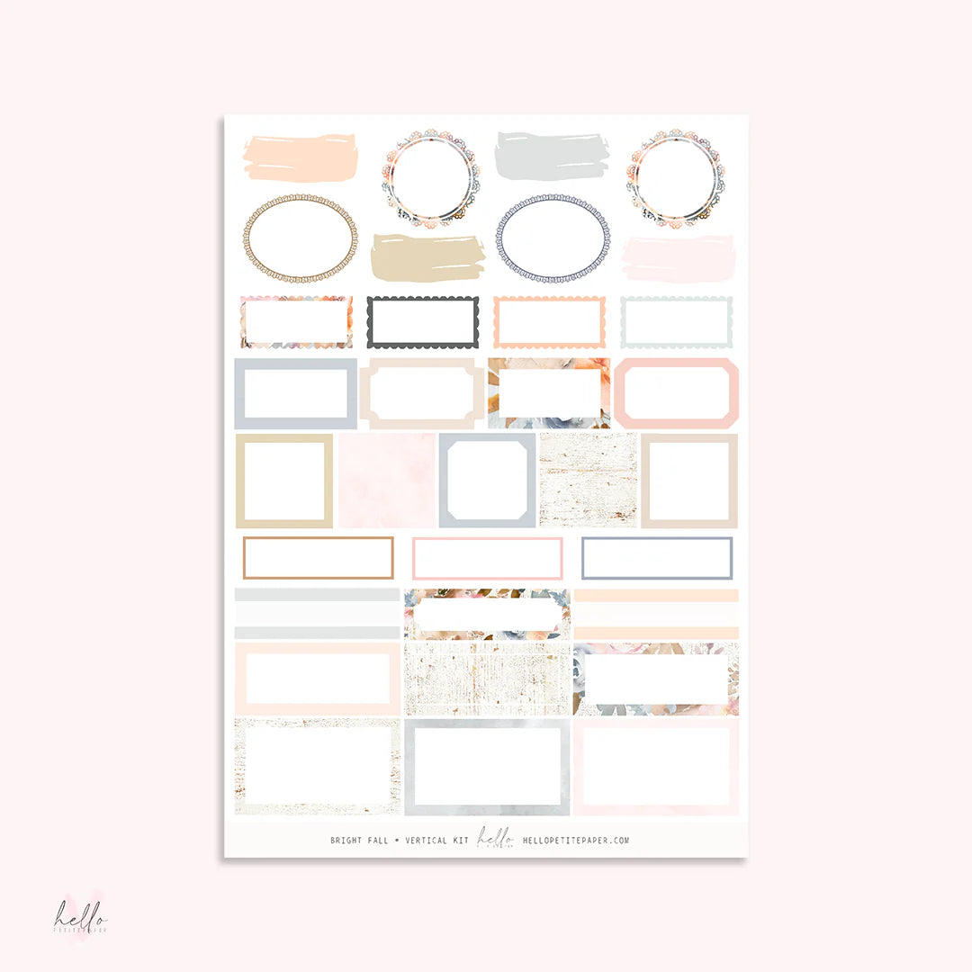 a collection of various frames and shapes in different colors and patterns, arranged in a grid-like layout.