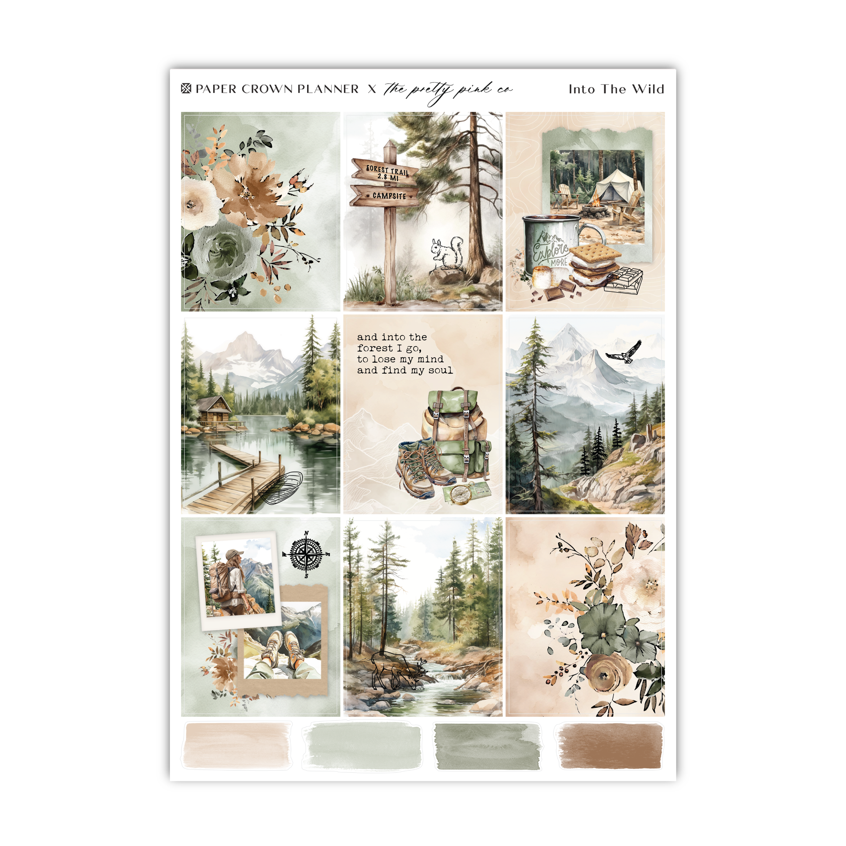 a sticker sheet with a picture of a forest scene