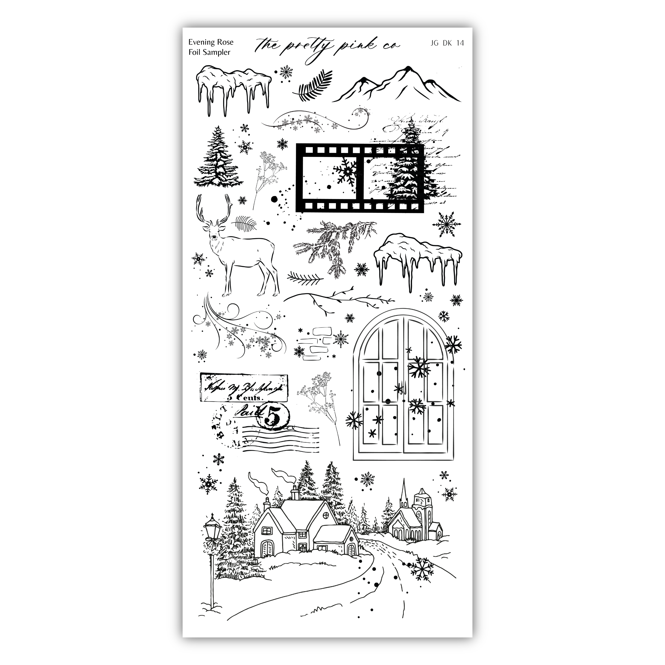 various winter-themed illustrations, including a snowy landscape, a snowy mountain, a snowy tree, a snowy sleigh, a snowy castle, and a snowy village scene. The image is a collage of multiple pictures, and the text does not provide any additional information beyond the general description of the images.