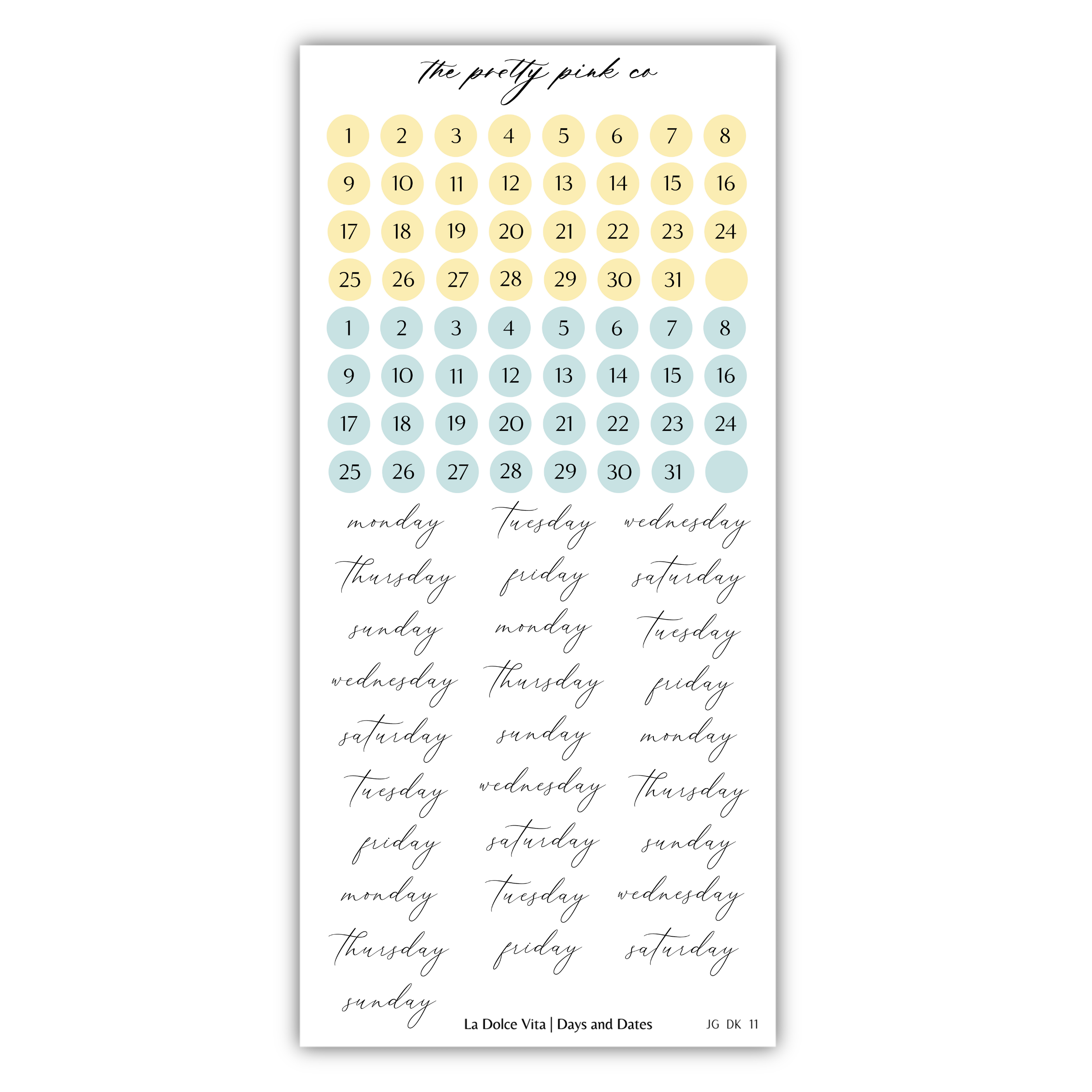 a planner sticker with the words and numbers on it
