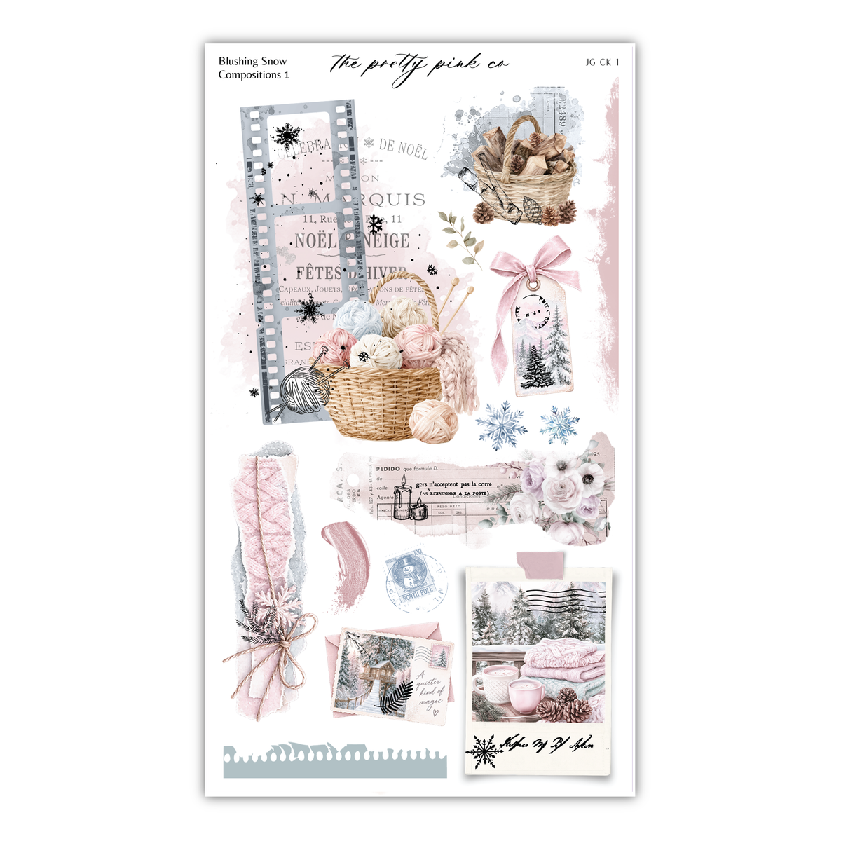 The image is a collage of various decorative elements, including a wicker basket, snowflakes, and other festive or holiday-themed items. The collage appears to be a collection of different pictures or images, rather than a single, continuous scene.