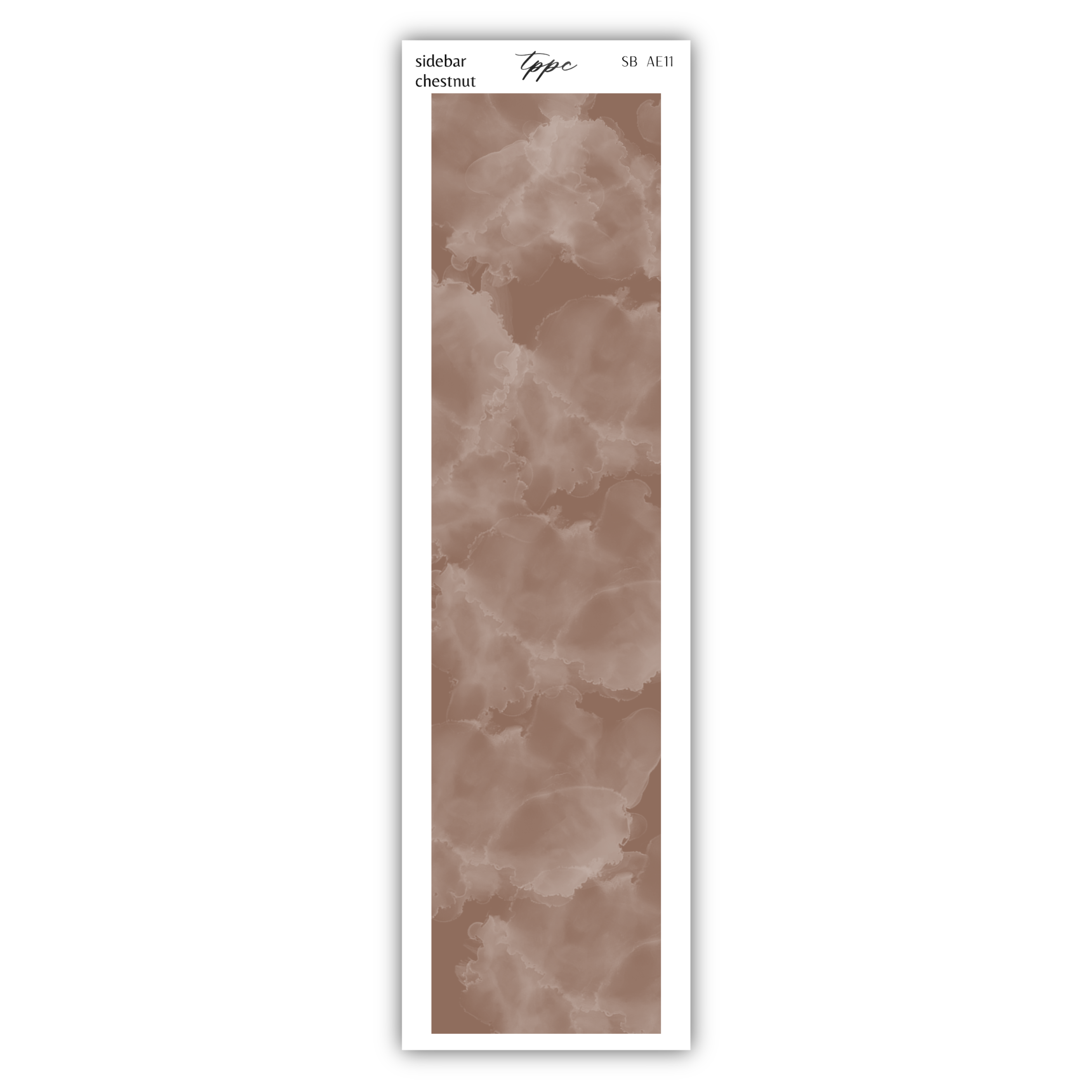 a brown and white bookmark with a white border