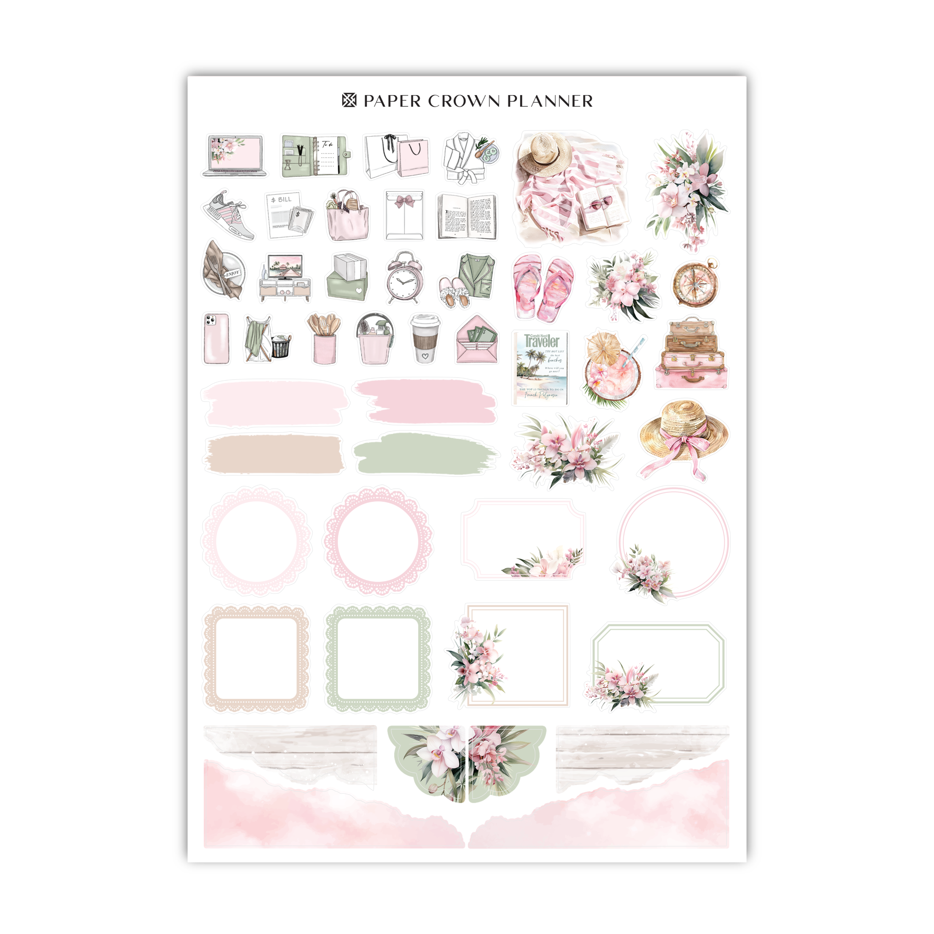a paper crown planner sticker with pink flowers