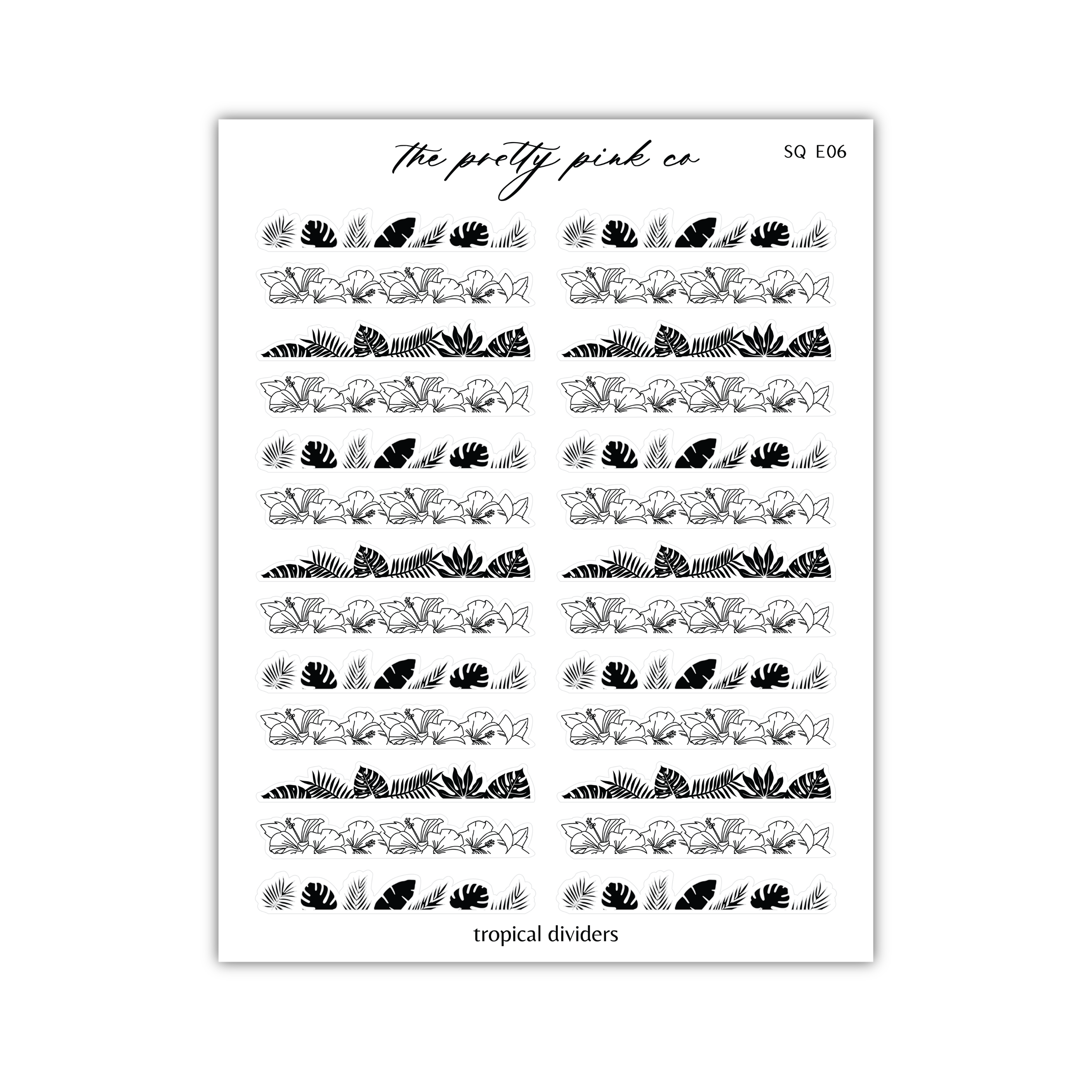 a sheet of black and white stickers with black and white flowers