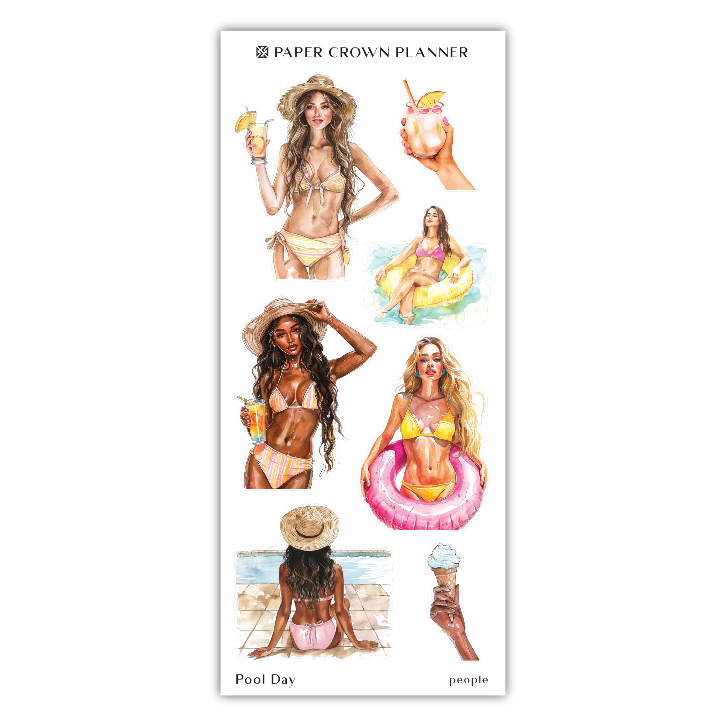 a sticker sheet with a woman in bikinis